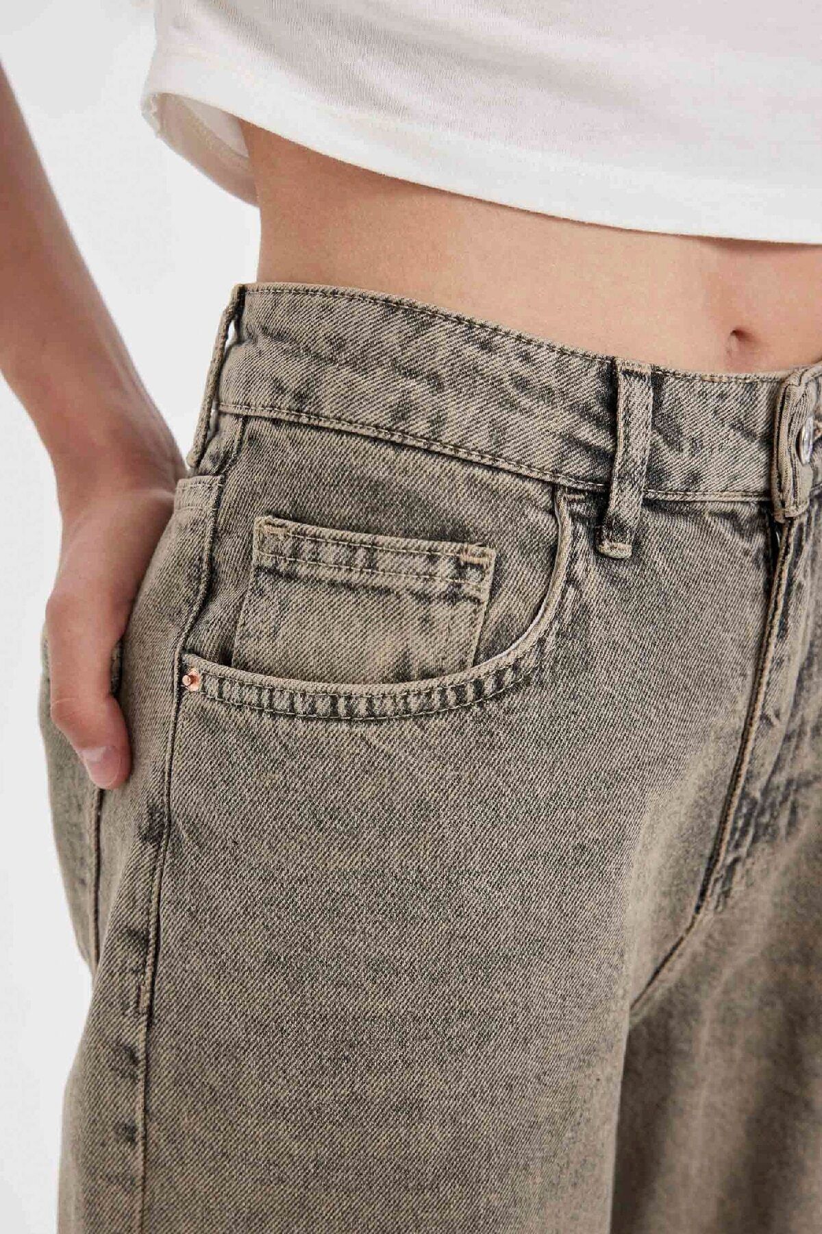 Straight Wide Yüksek Bel Uzun Jean Yıkamalı Pantolon D4311AX24AU