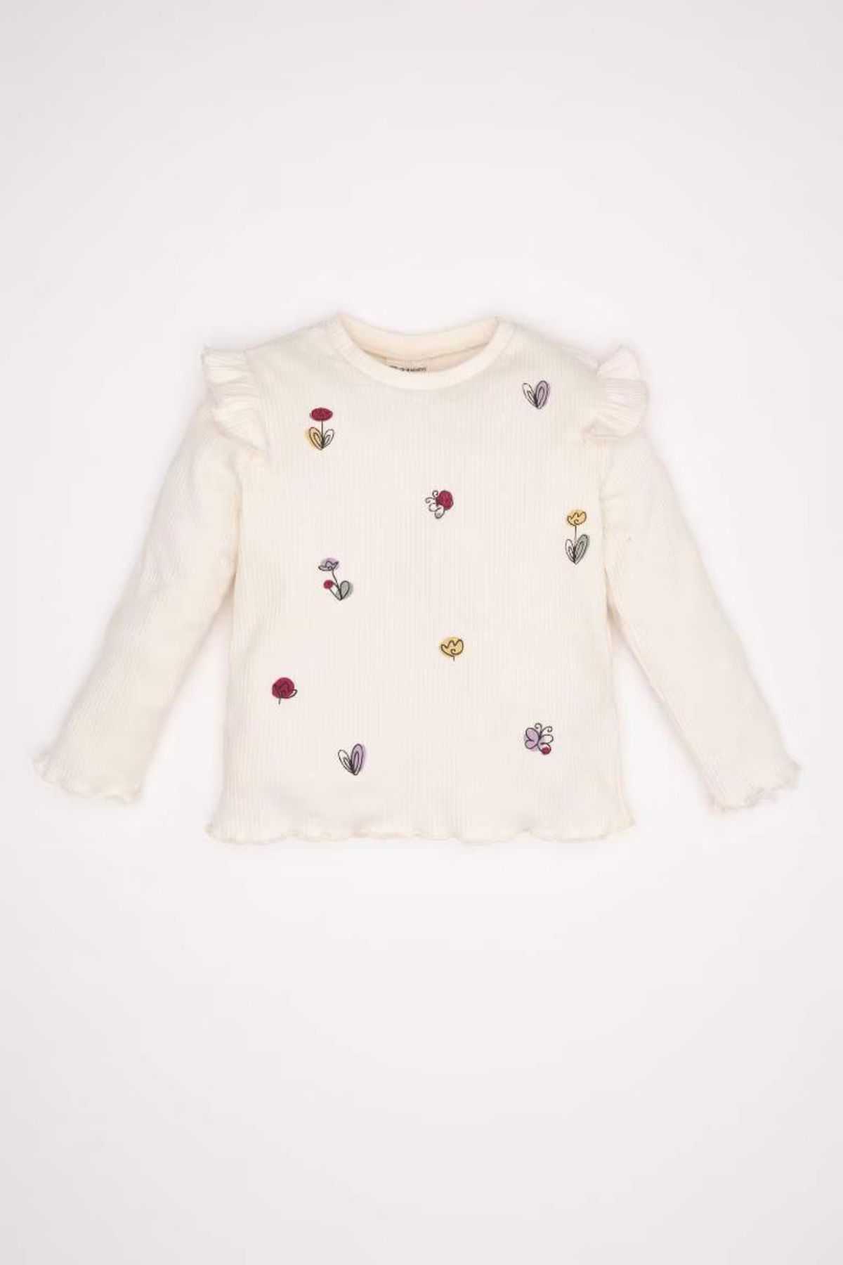 Kız Bebek Bisiklet Yaka Çiçekli Fitilli Kaşkorse Uzun Kollu Tişört D3851a524au