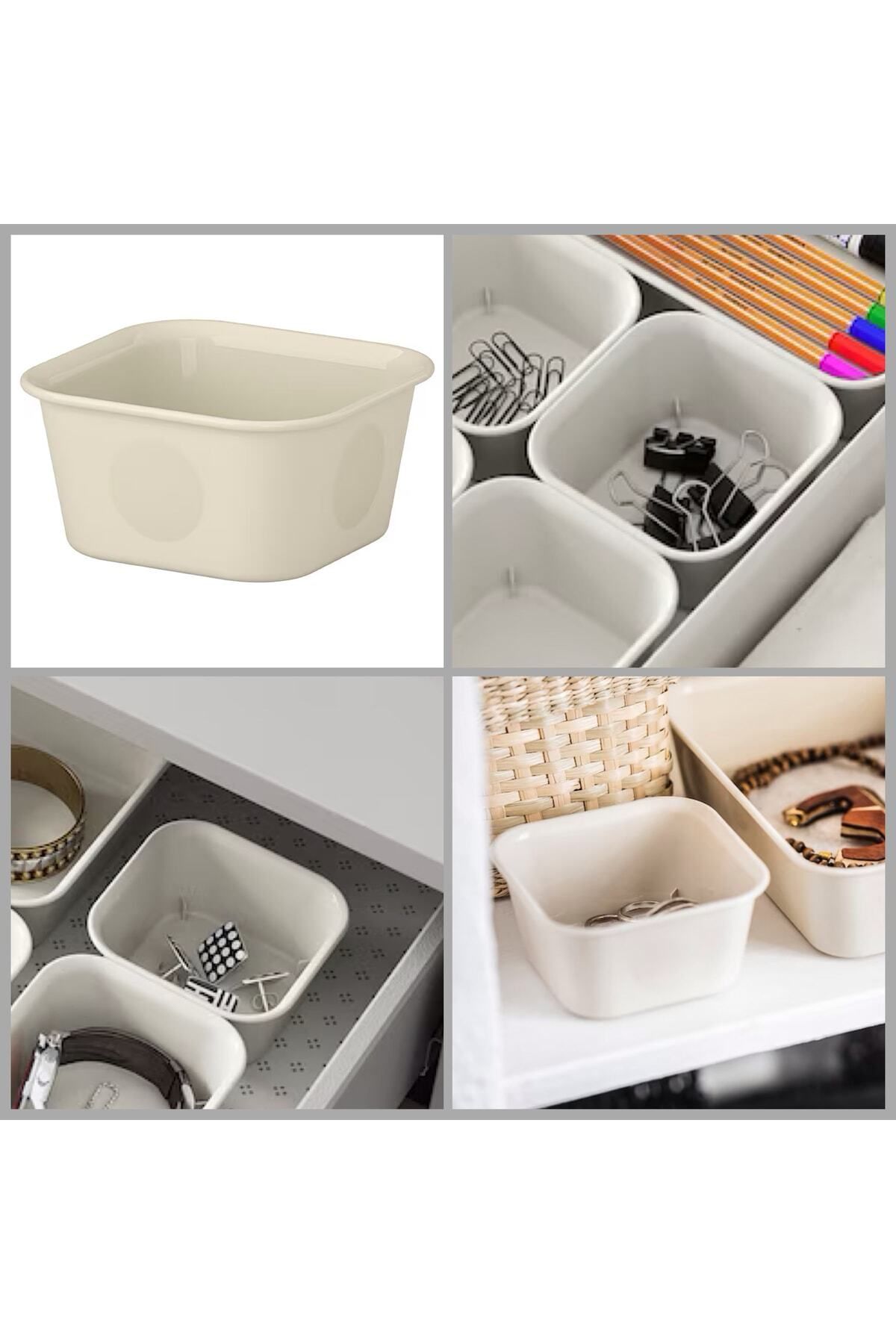 IKEA Nojıg Bej 10x10x5 Cm Kutu Ataşlık Organızer Düzenleyici Masaüstü Çekmece Içi Saklama Kutusu