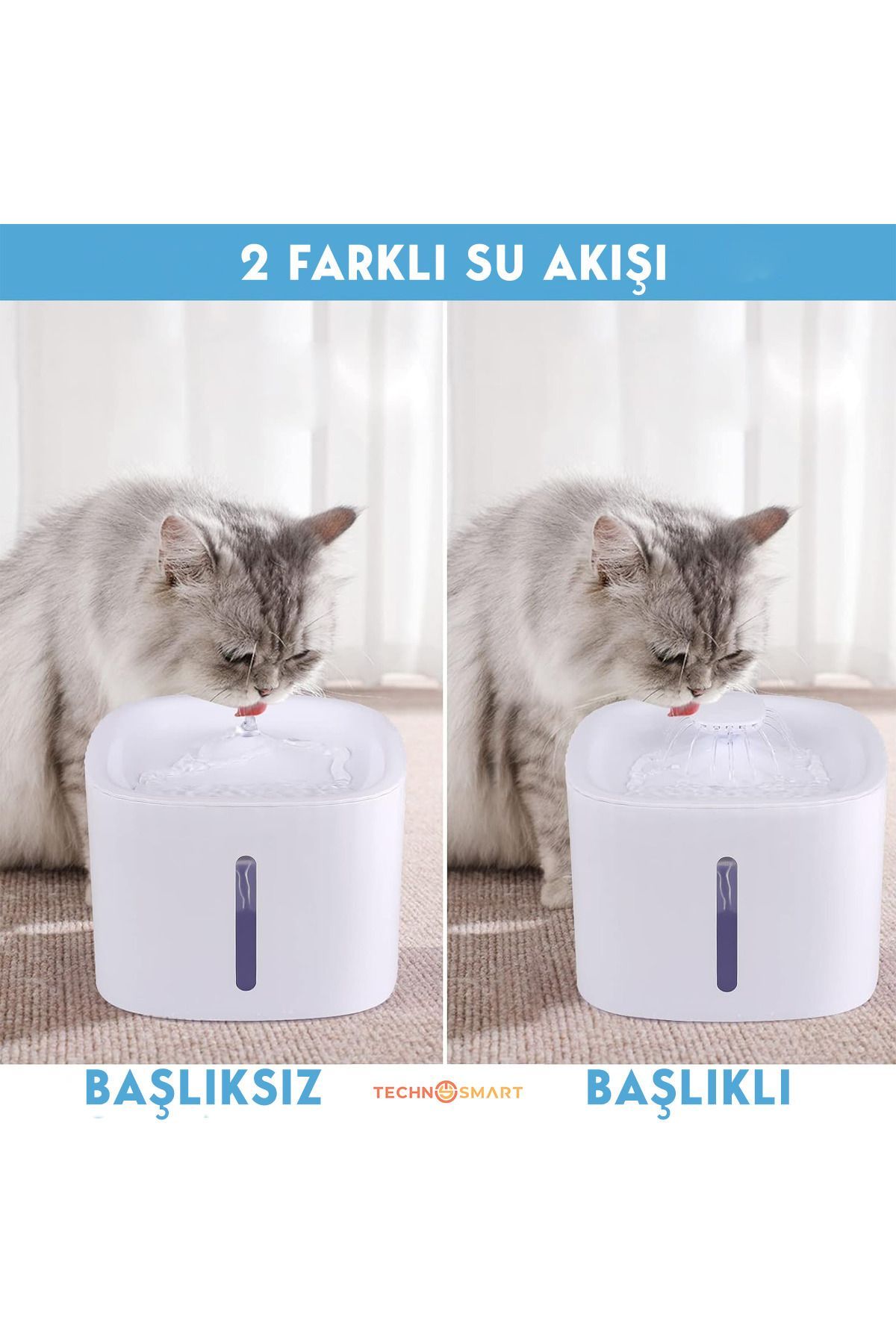 TechnoSmart-Cat Dog Water Fountain Water Spring Container 3 Lt. with Level Indicator and 2 Different Water Flow 3