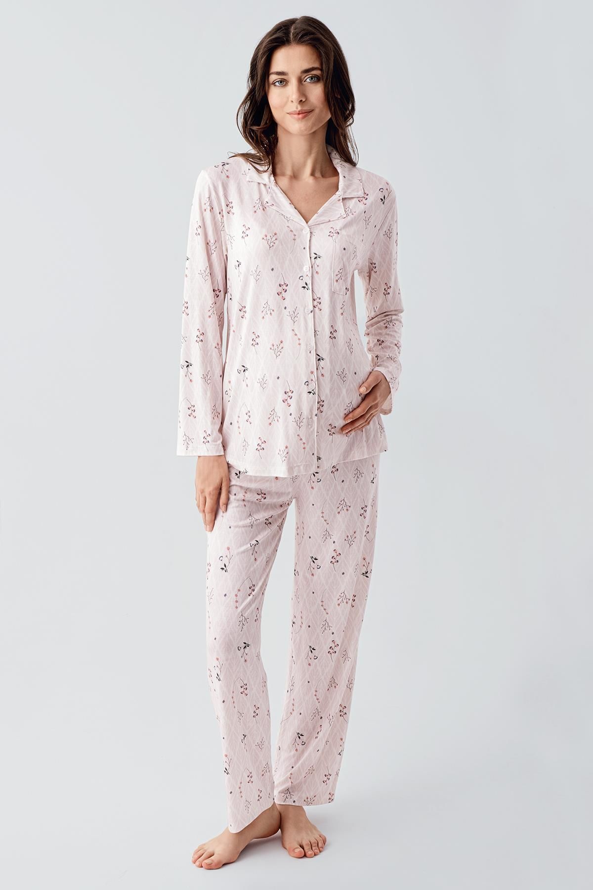 Artış-Flexible Viscose Pajama Set - Long Sleeve and Patterned Buttoned 4