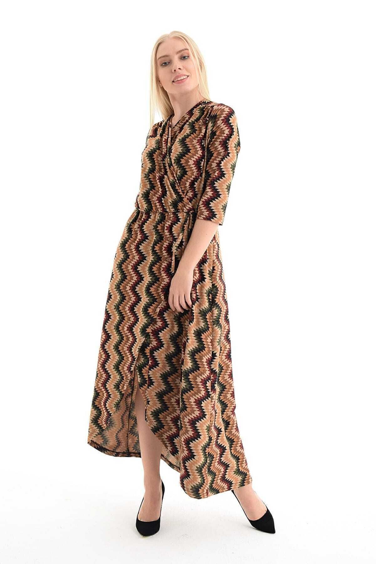 Sense-Rochie de damă cu model în zig-zag, cu guler dublu, cu talie elastică Elb31803 3