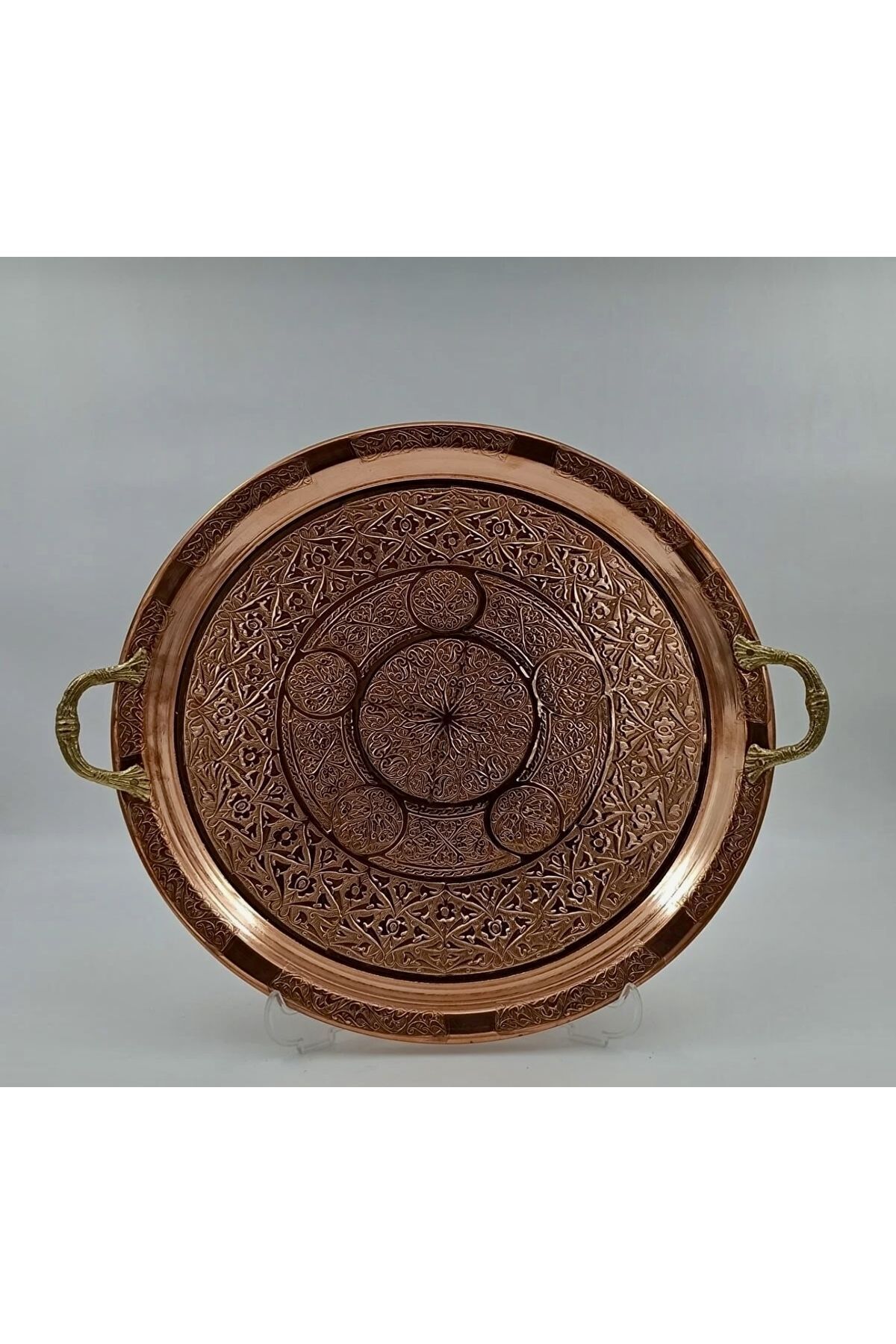 Tabibu Bakır Tepsi El İşlemesi Kulplu 35cm