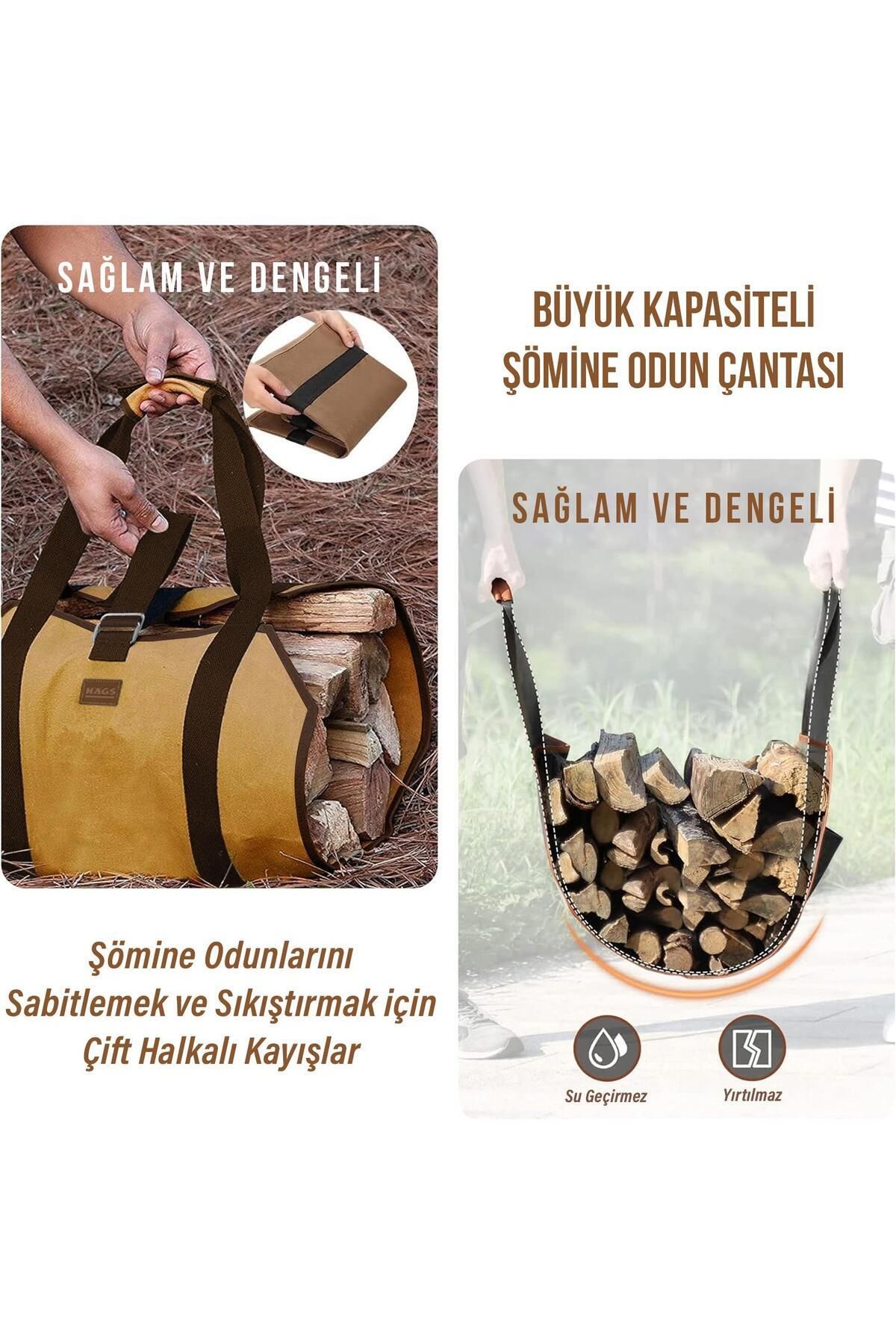 Ağır Hizmet Çantası, Waxed Kanvas, Şömine Odun Çantası, Şömine Odun Sobası Aksesuarları Amber Sarı 5