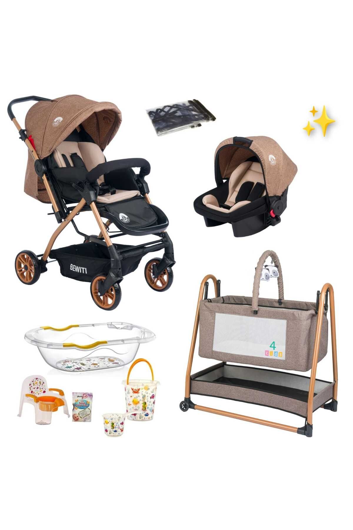 4KİDS Bebek Çeyiz Seti Çift Yönlü Bebek Arabası Bebek Taşıma Koltuğu Puset Bebek Beşiği Bebek Banyo Seti