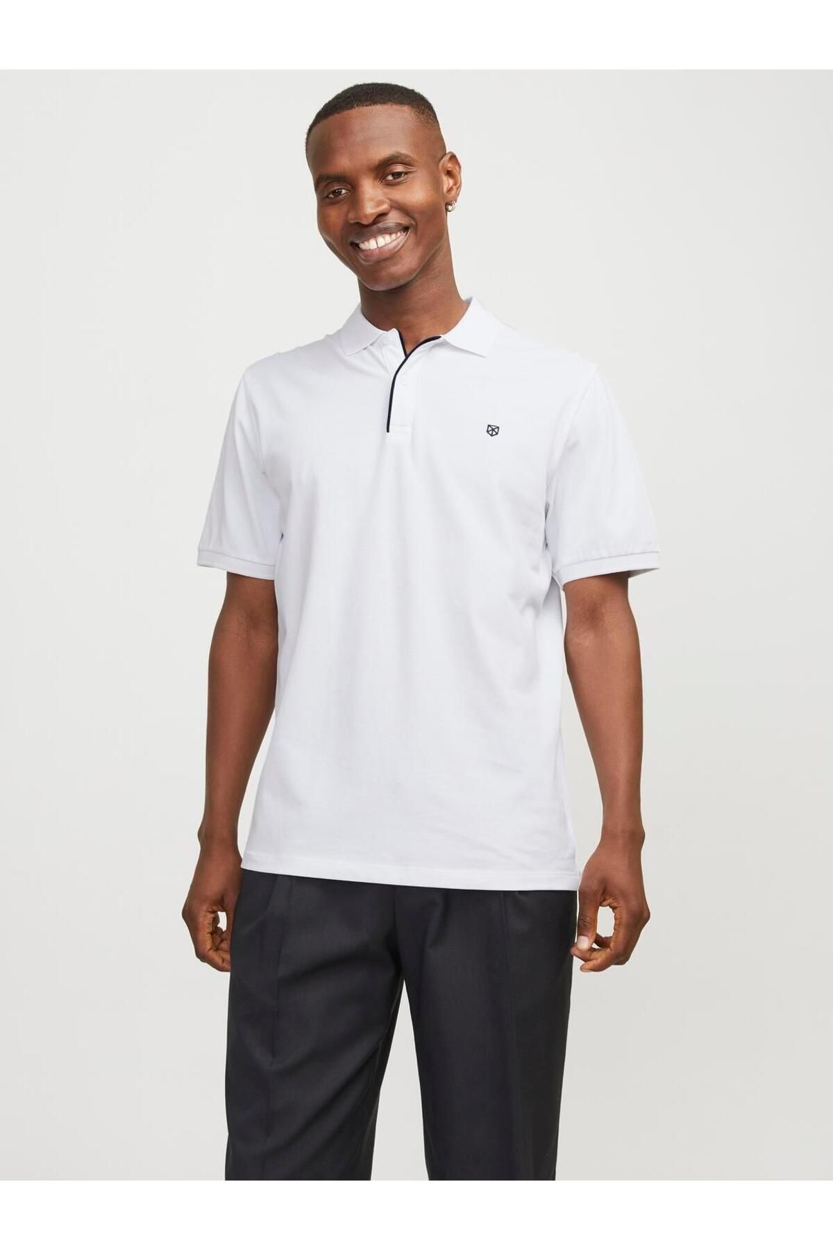 جک اند جونز تی شرت سفید مردانه Jack Jones Jprblasaınz Ss Polo 12237839-01