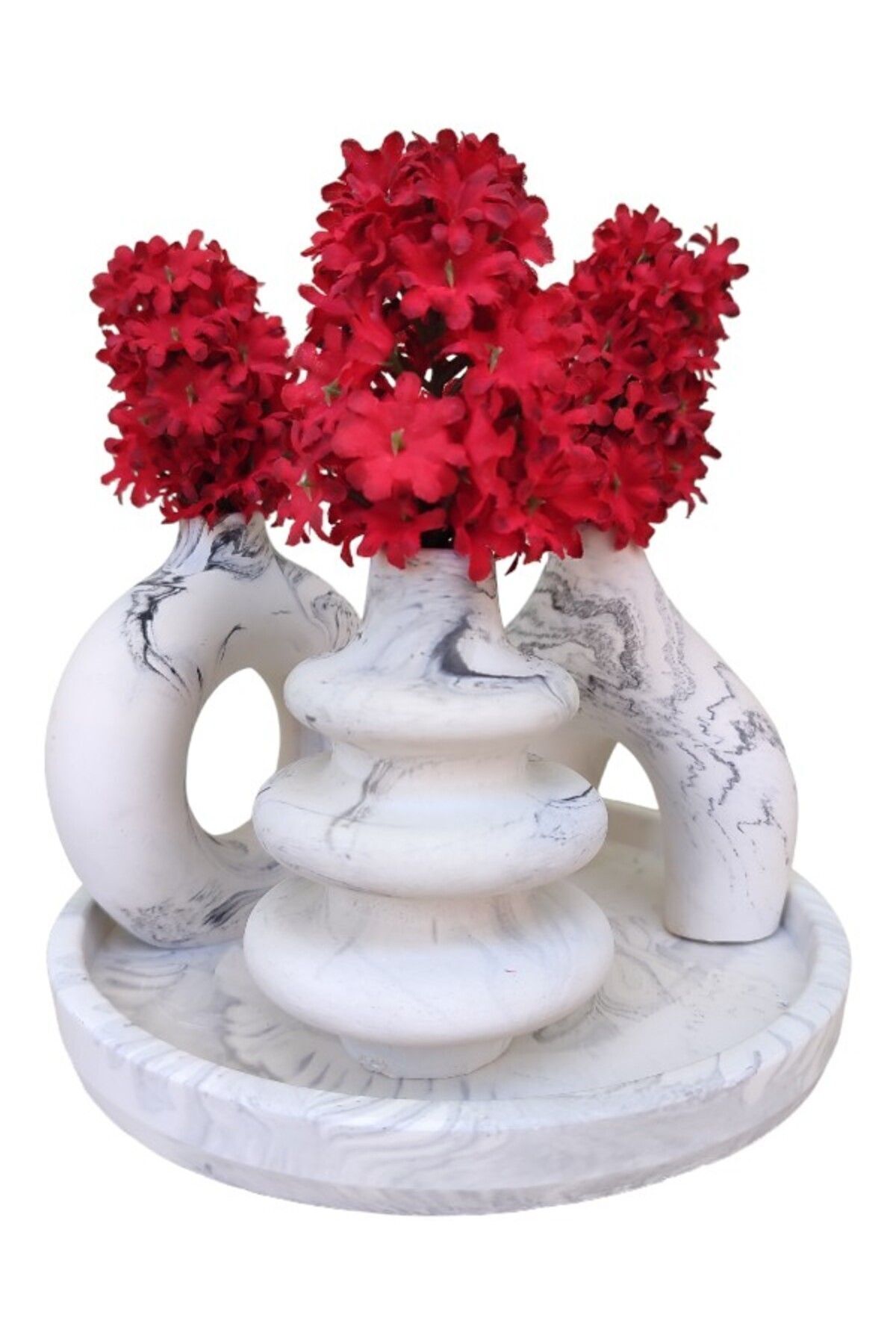 BSG HOME-Marble Patterned Household Accessory Set with Round Tray - Minimal Vase 4