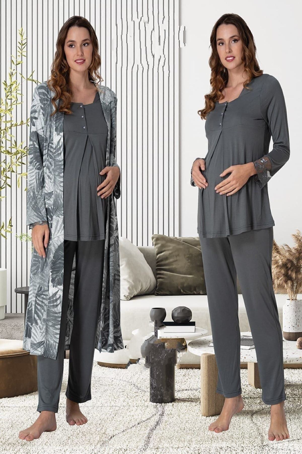 ByLohusa Set De Pijamale De Maternitate Effortt Cu Halat Femeie - XL