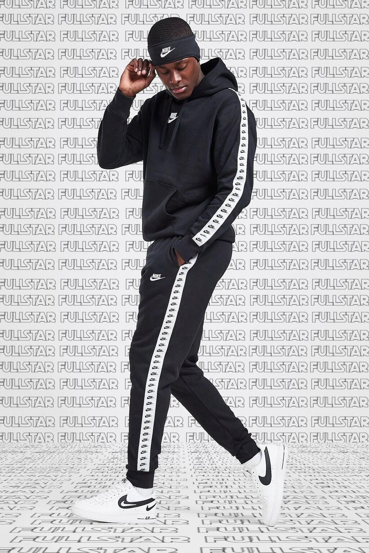 Club Fleece Zeus Tape Graphics Track Suit Kapüşonlu Şardonlu Eşofman Takımı Siyah