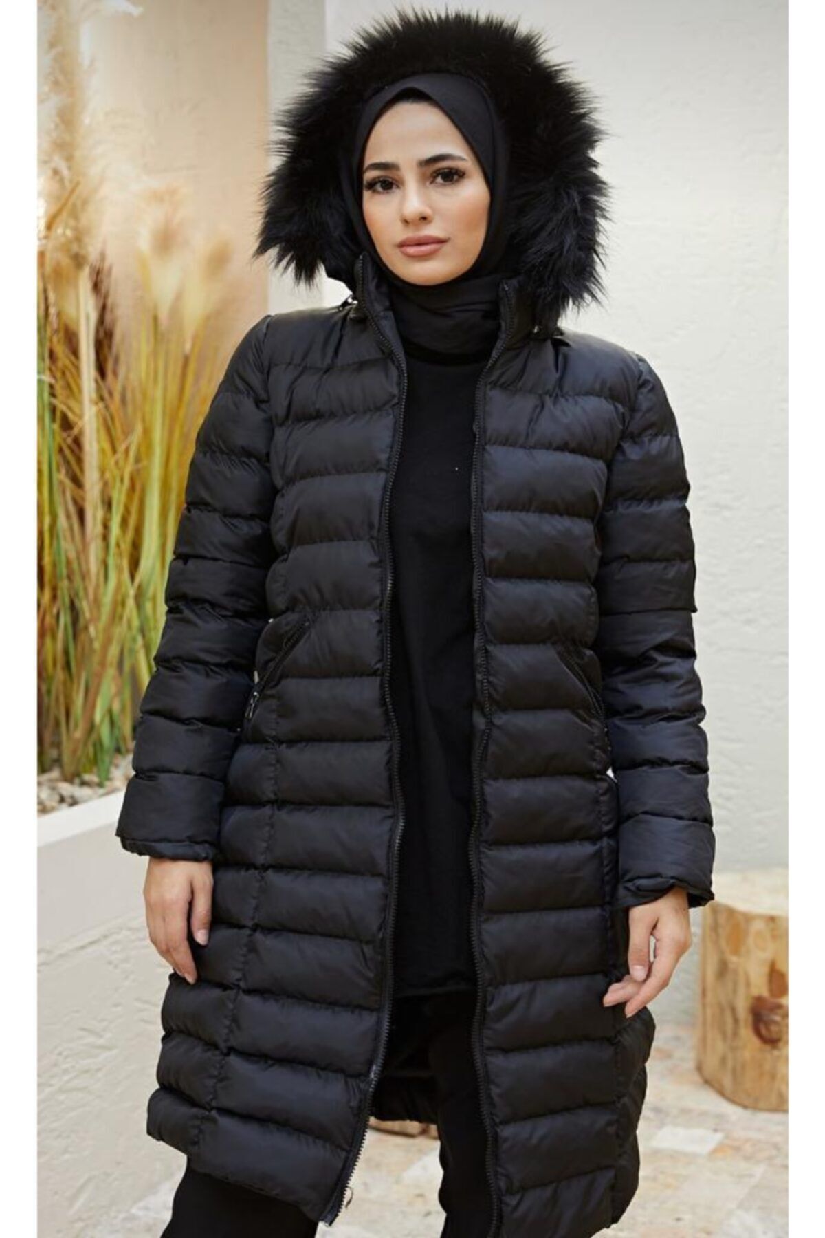 moda moda-Palton lung negru din puf 7
