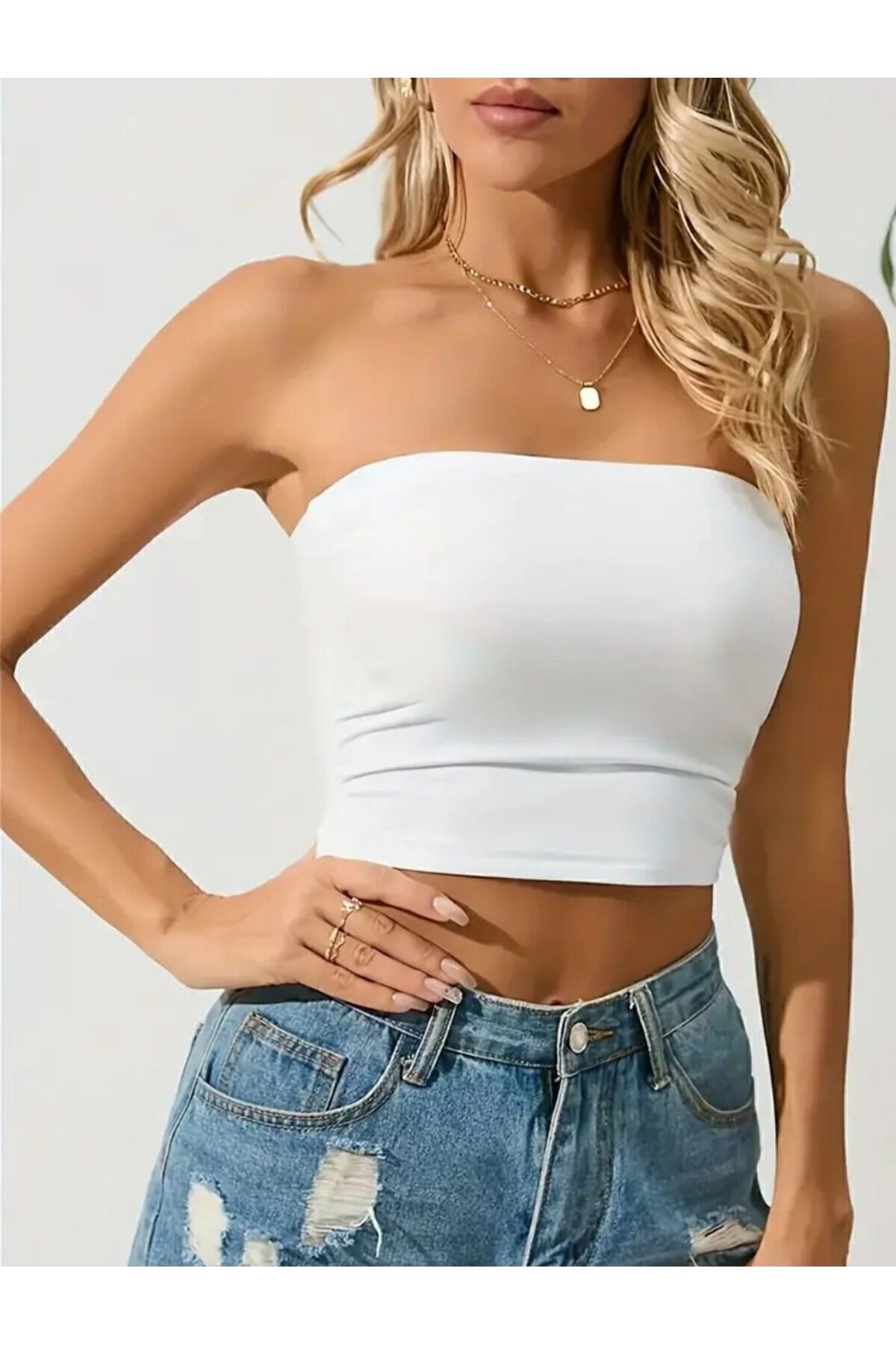Kadın 2li Paket Penye Kumaş / Süprem Büstiyer Straplez Crop