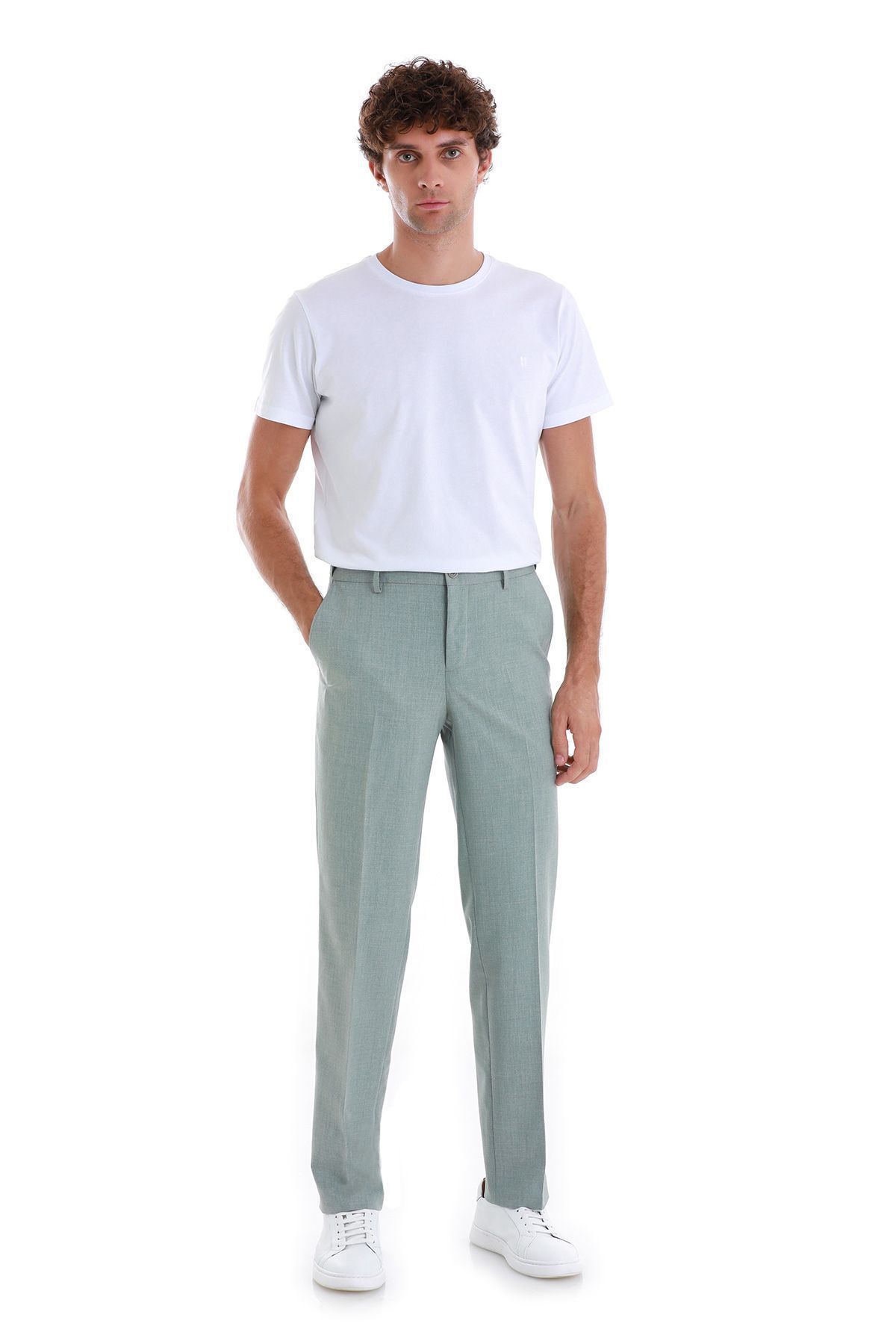 Hatemoğlu-Green Regular Fit Patterned Fabric Trousers with Side Pockets 2