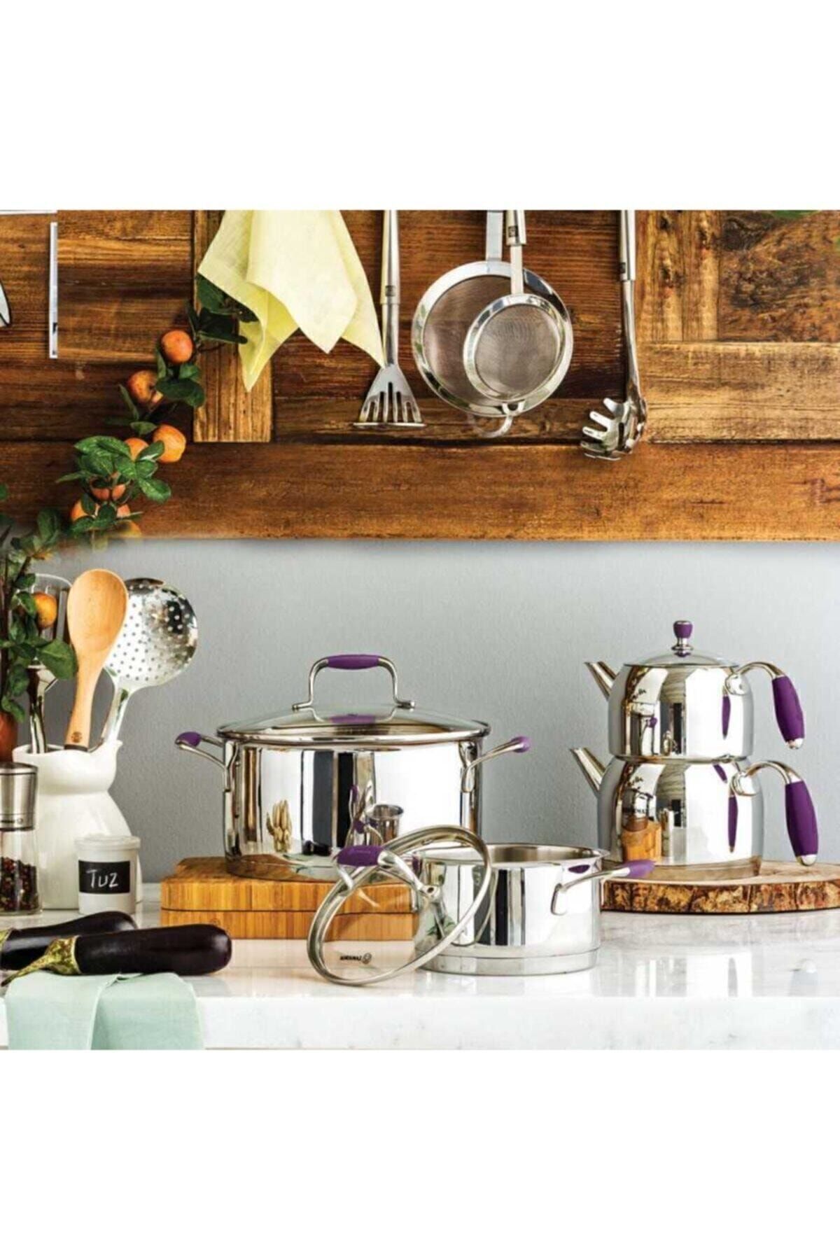 KORKMAZ-Flora Purple Cookware Set A1979-3 8 Pieces 2