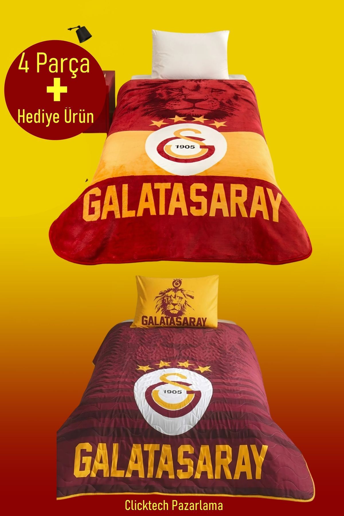 پتوی یک نفره قرمز یتو پتو تاج Galatasaray + پوشش تخت کیس بالش 4 قطعه محصول هدیه  Taç