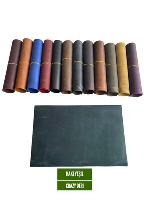 DERİONLİNE Deri Hobi A3 Boyut Premium Haki Yeşil Crazy