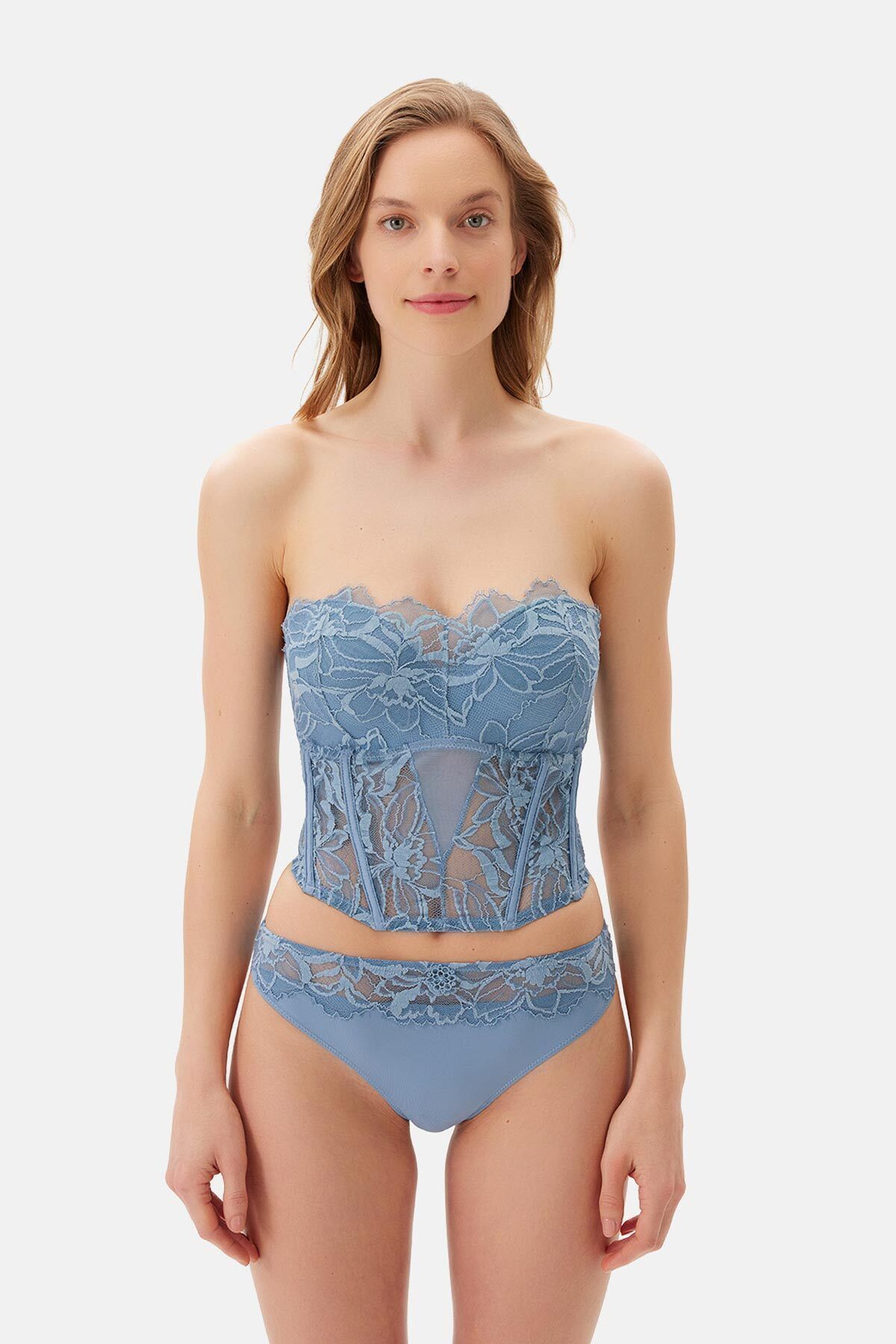 Dagi-Corset albastru cu detaliu din dantela 5