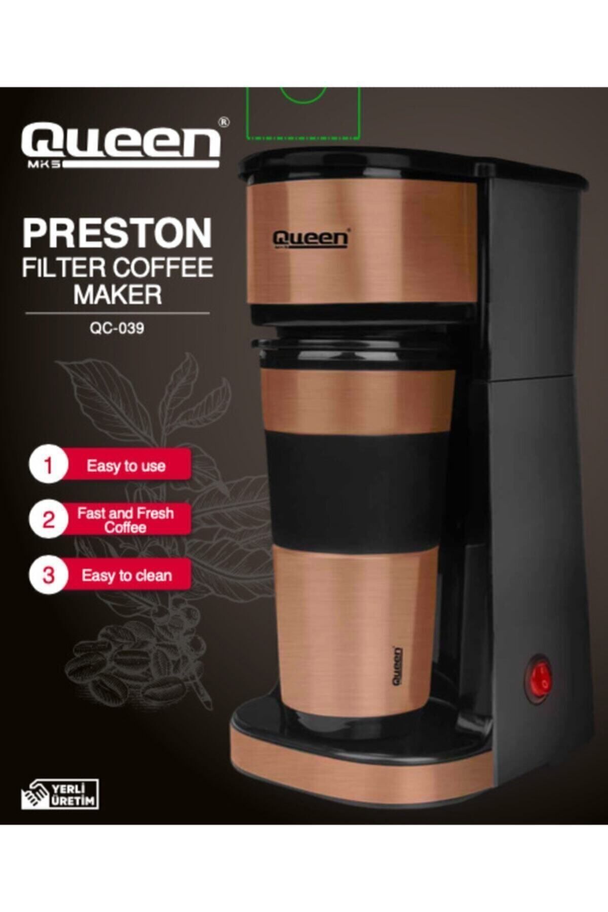 QUEEN Qc 039 Preston Filtre Kahve Makinesi Termos Bardaklı (qc