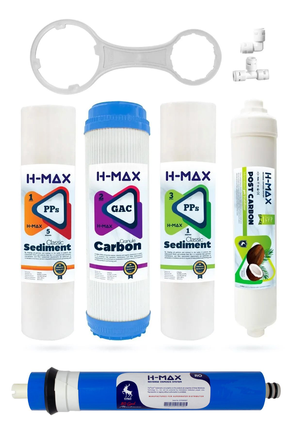 H-max 80 Gpd Membrane Open Case Water Purifier Filter Set of 5 - 0036