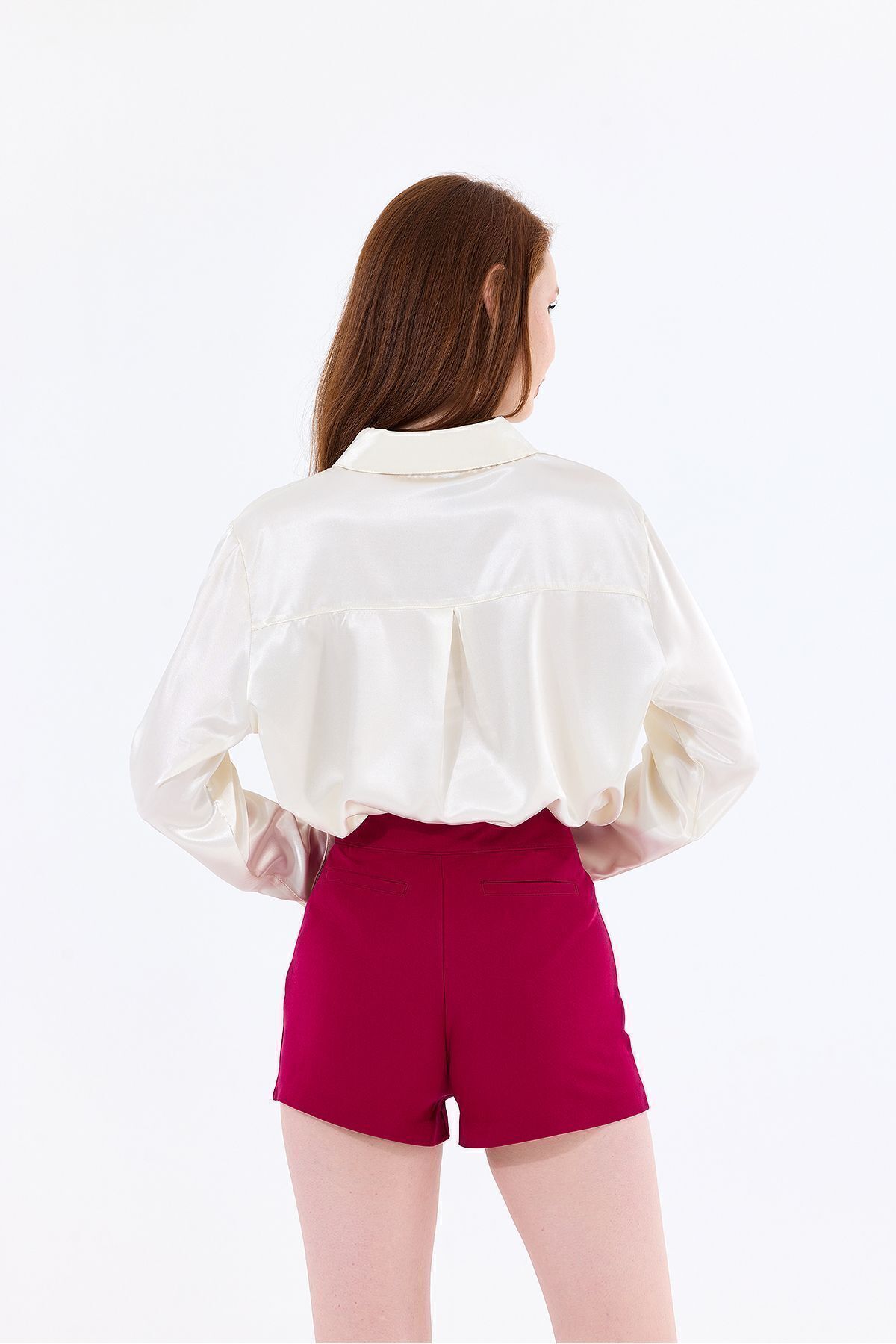 Sense-Claret Red Light Flexible Crepe Ornamental Pocket Sort - Şrt14056Yn 6