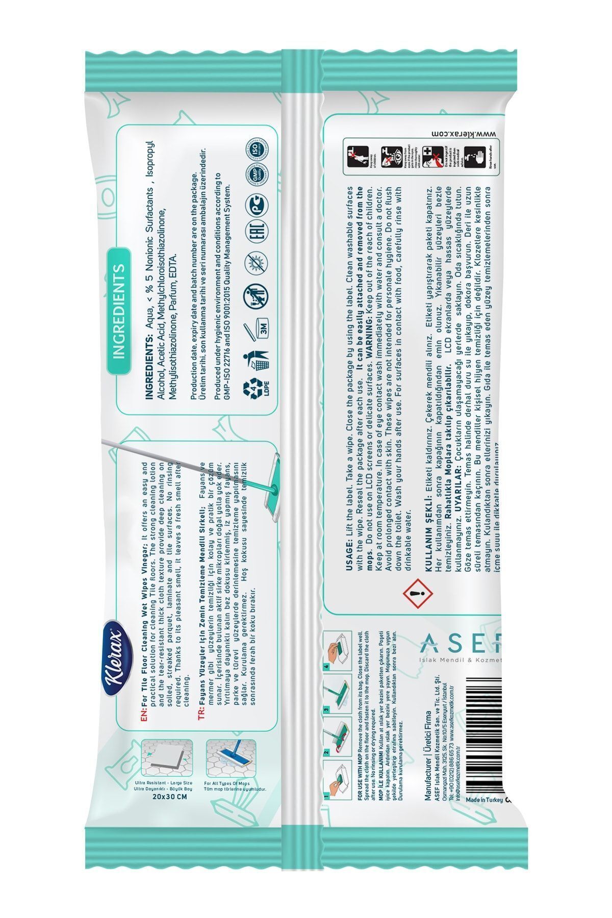 Klerax-Tile, ceramic, Marble Wet Floor Cloth with Vinegar Extract Jumbo 20x30 Cm 18 Sheets 2