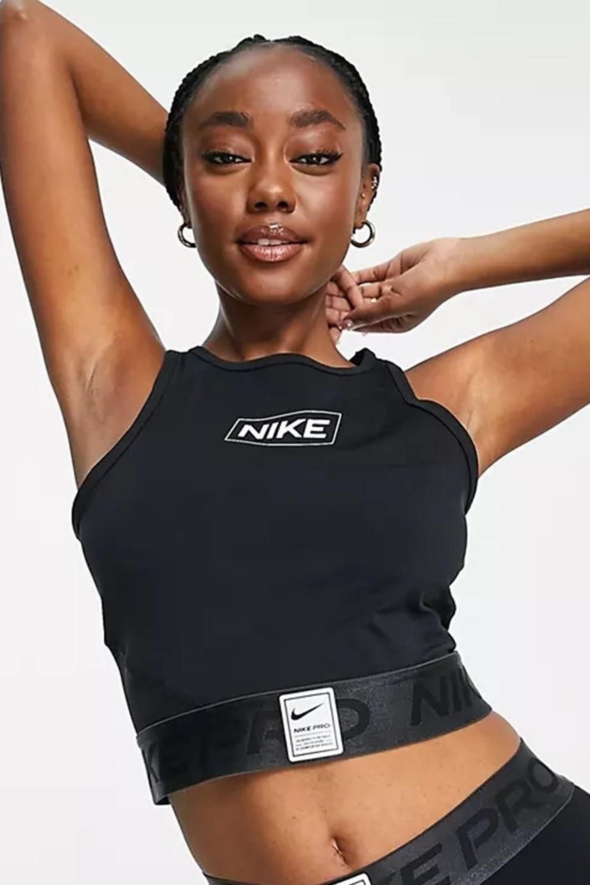 Sサイズ 1B-T105 ナイキ ギャルソン ワンピース フリル タンクトップ Nike Pro Dri Fıt Crop Tank Top Bra Black Kadın Grafikli Crop Atlet