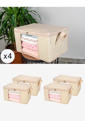 NACAREV 4 Adet Küçük Boy Pencereli Krem Çizgili Baza Altı Dolap Içi Bavul Içi...