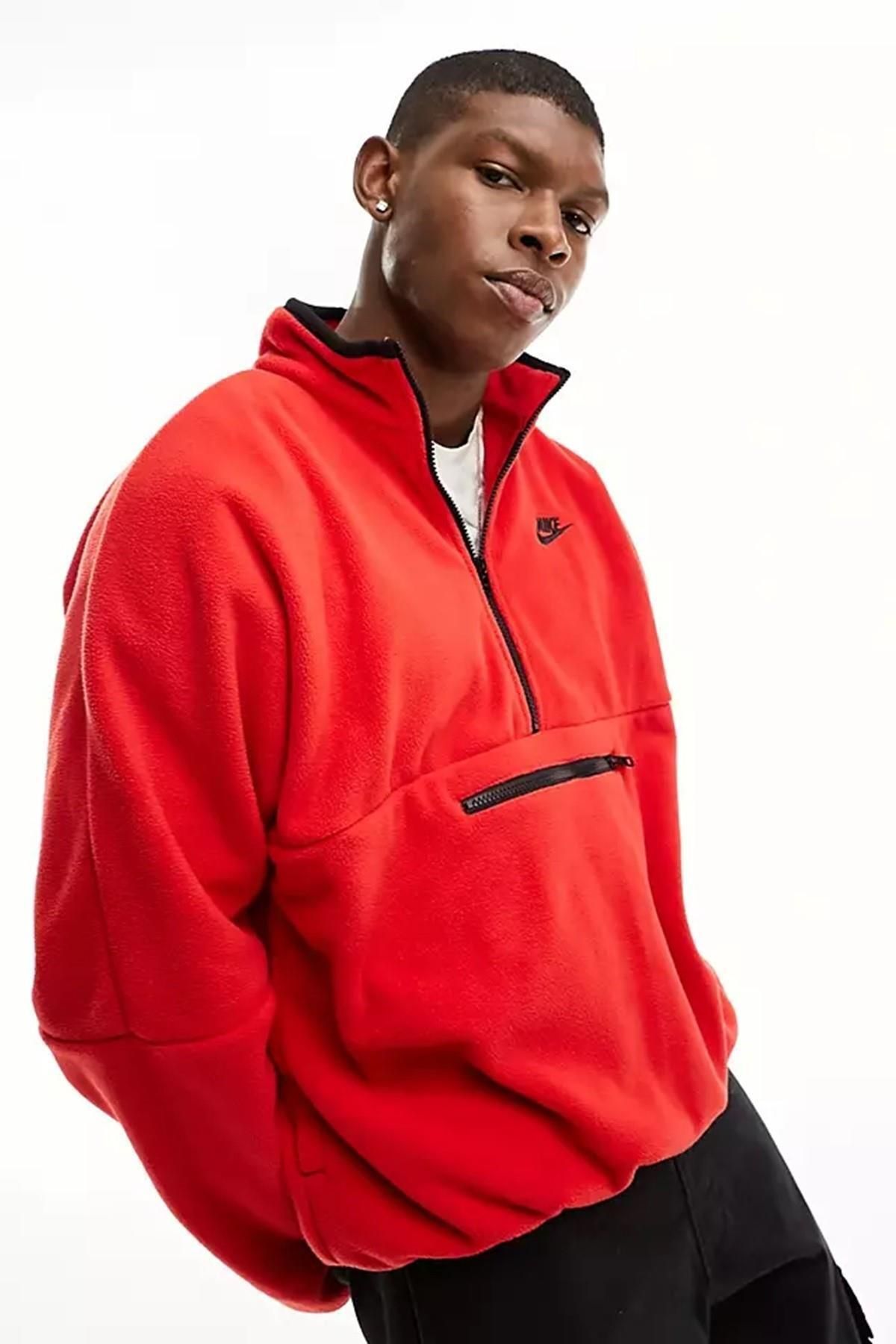 Nike Club Fleece Half Zip Sweatshirt Red Yar m Fermuarl Oversize Polar Sweatshirt K rm z Fiyat Yorumlar Trendyol