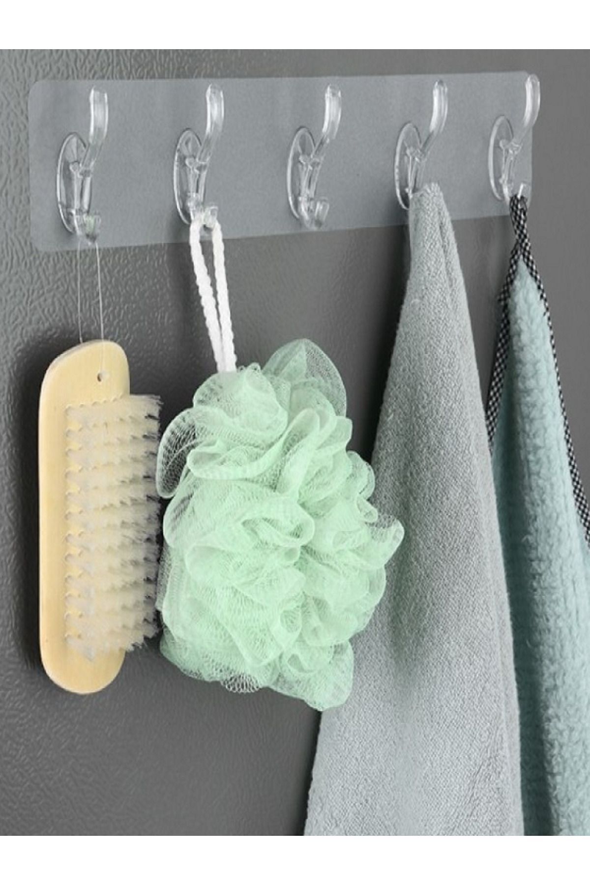 5'li Kendinden Yapışkanlı Güçlü Şeffaf Askılık - Kapı Arkası Mutfak Duvar Banyo Askı