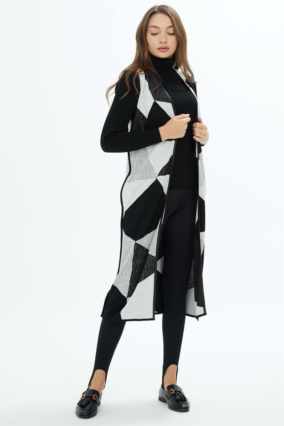 Two Mail-Long Knitwear with Piping Detail Black-Bone 1