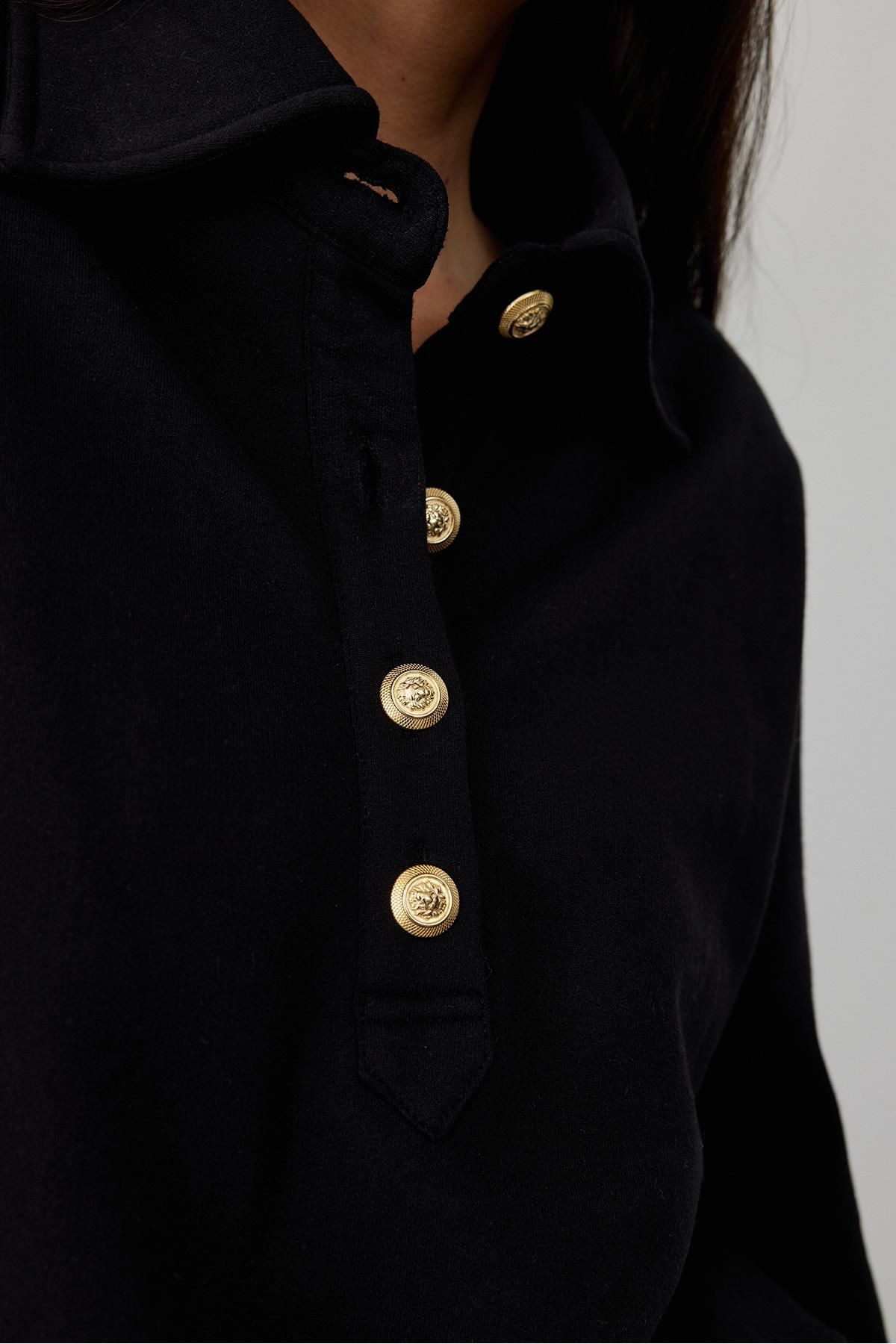 Suud Collection-Black Mimi Gold Buttoned Sweatshirt 2