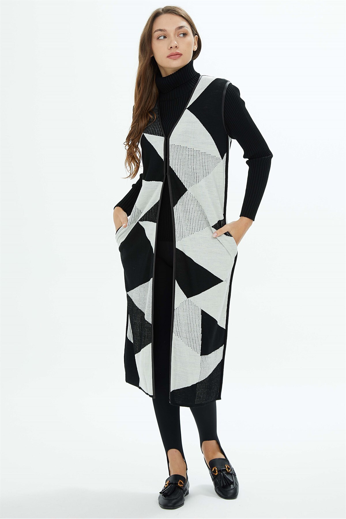 Two Mail-Long Knitwear with Piping Detail Black-Bone 4