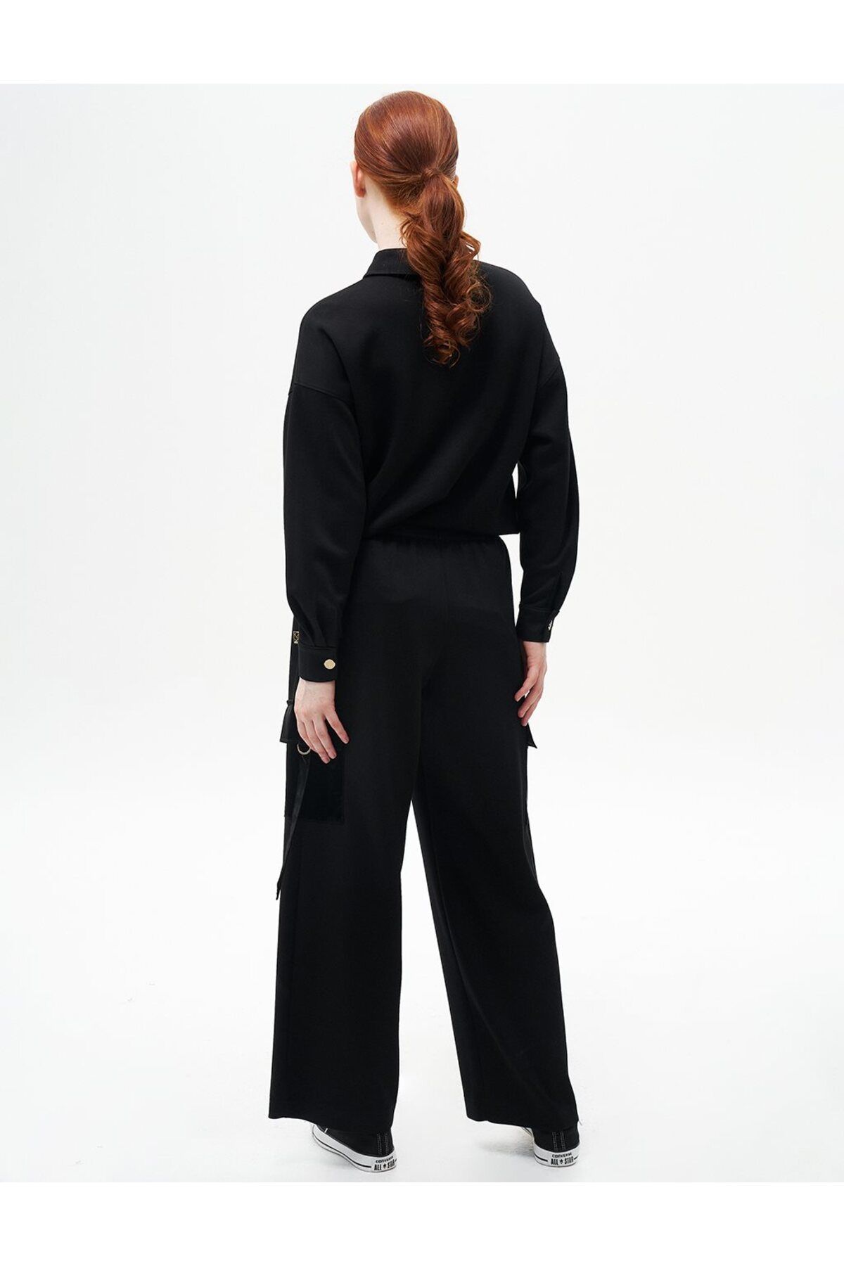 Kayra-Black Scuba Fabric - Trousers with Bag Pocket and Elastic Waist 4