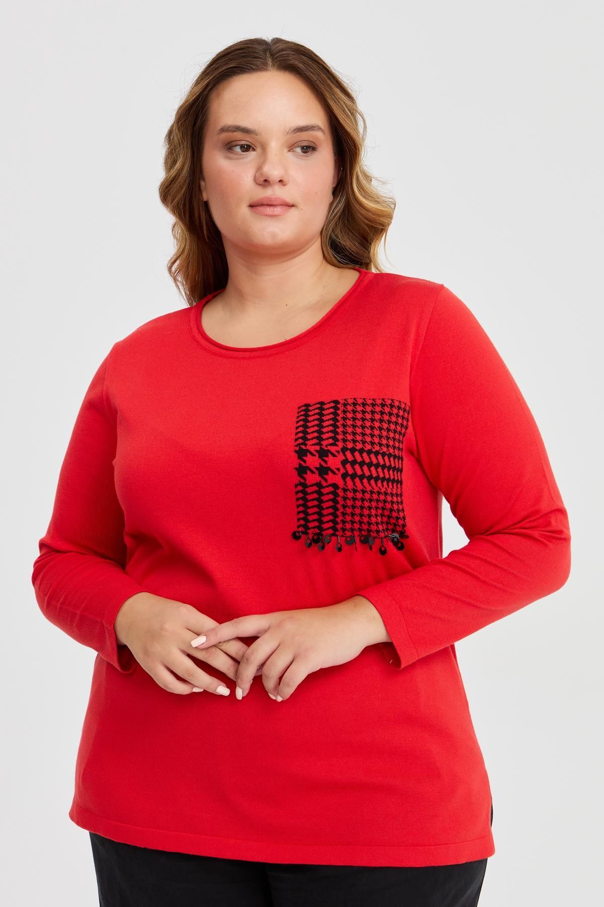 Two Mail-Crew Neck Blouse RED 3