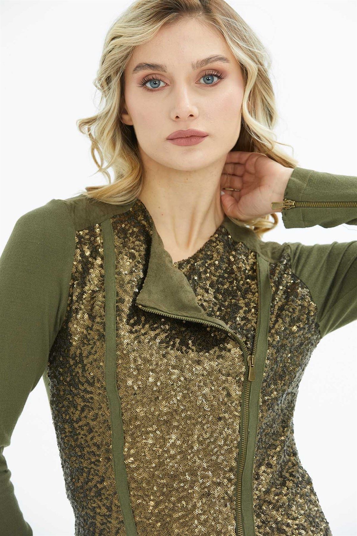 Two Mail-Sequin Detailed Knitwear Khaki 2