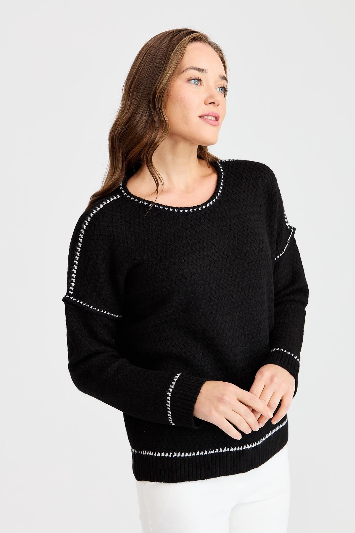 Two Mail-Crew Neck Blouse BLACK 2