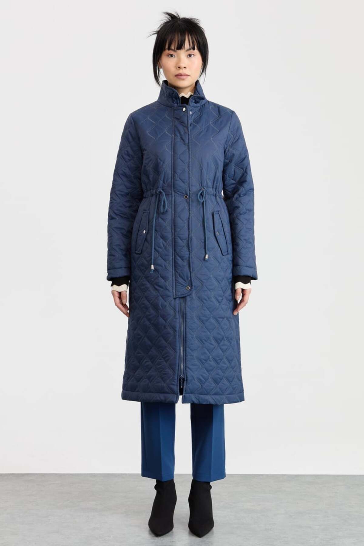 Nihan-Indigo Quilted Coat - Drawstring Waist 1