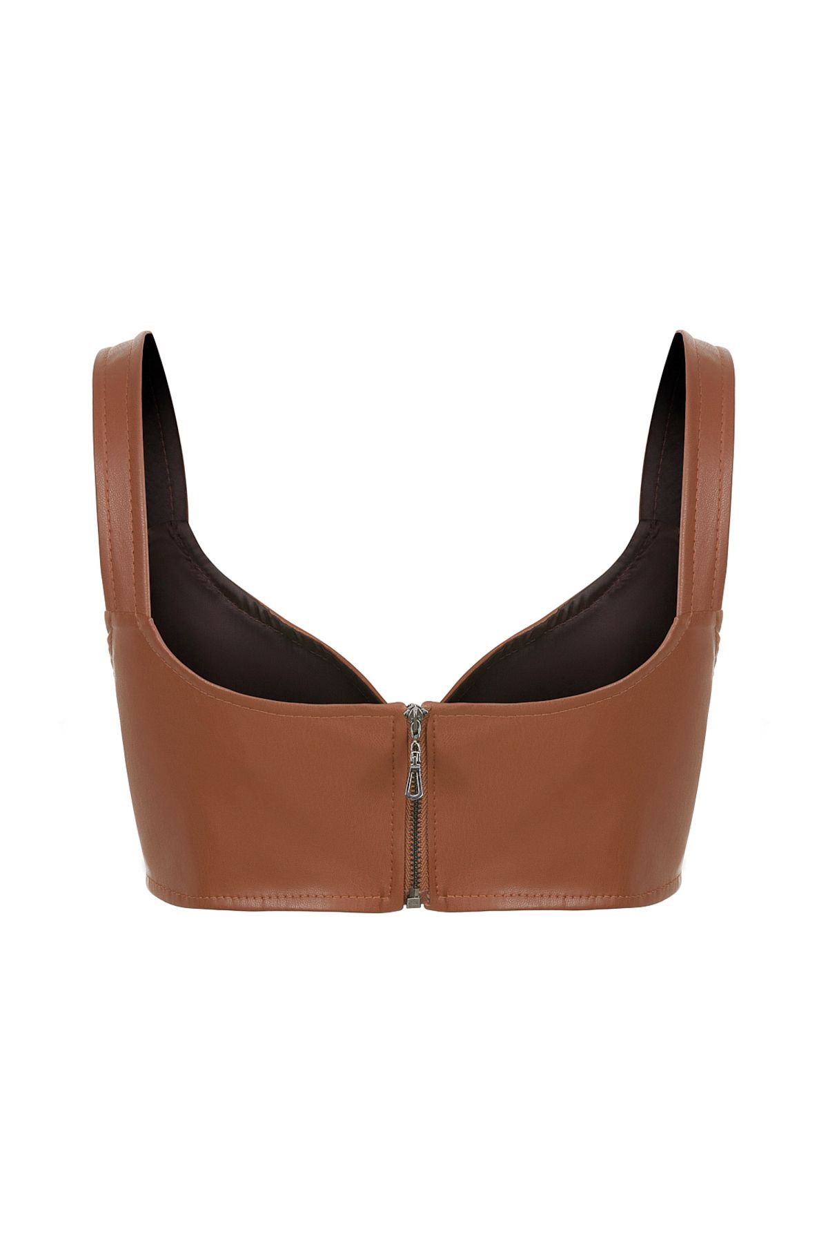 Nocturne-Heart Collar Faux Leather Crop Top 6