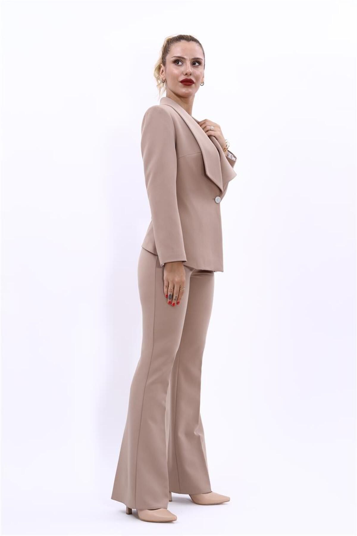 ÖNDER ÖZSOY-Midi Jacket & Flared Leg Trousers Set-stone 2