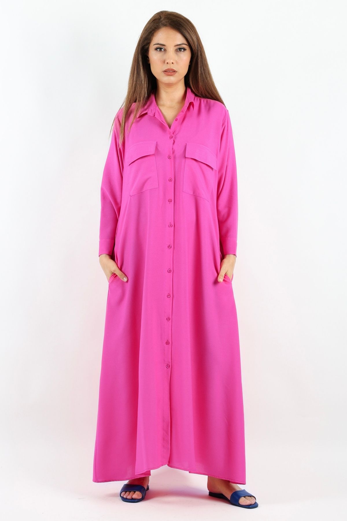 Ritnice-Prive Women's Fuchsia Viscose Long Dress - Maxi Length, Pocket, Summer 3