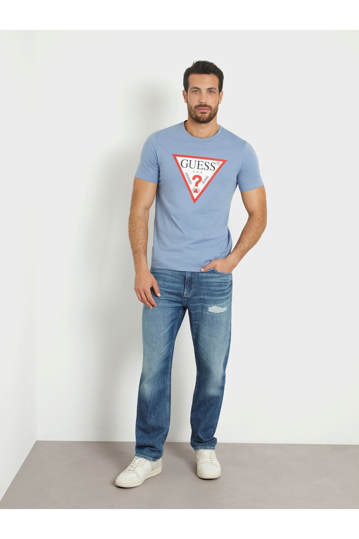 تی شرت آبی مردانه CN SS Logo Original 's Slim Fit Guess