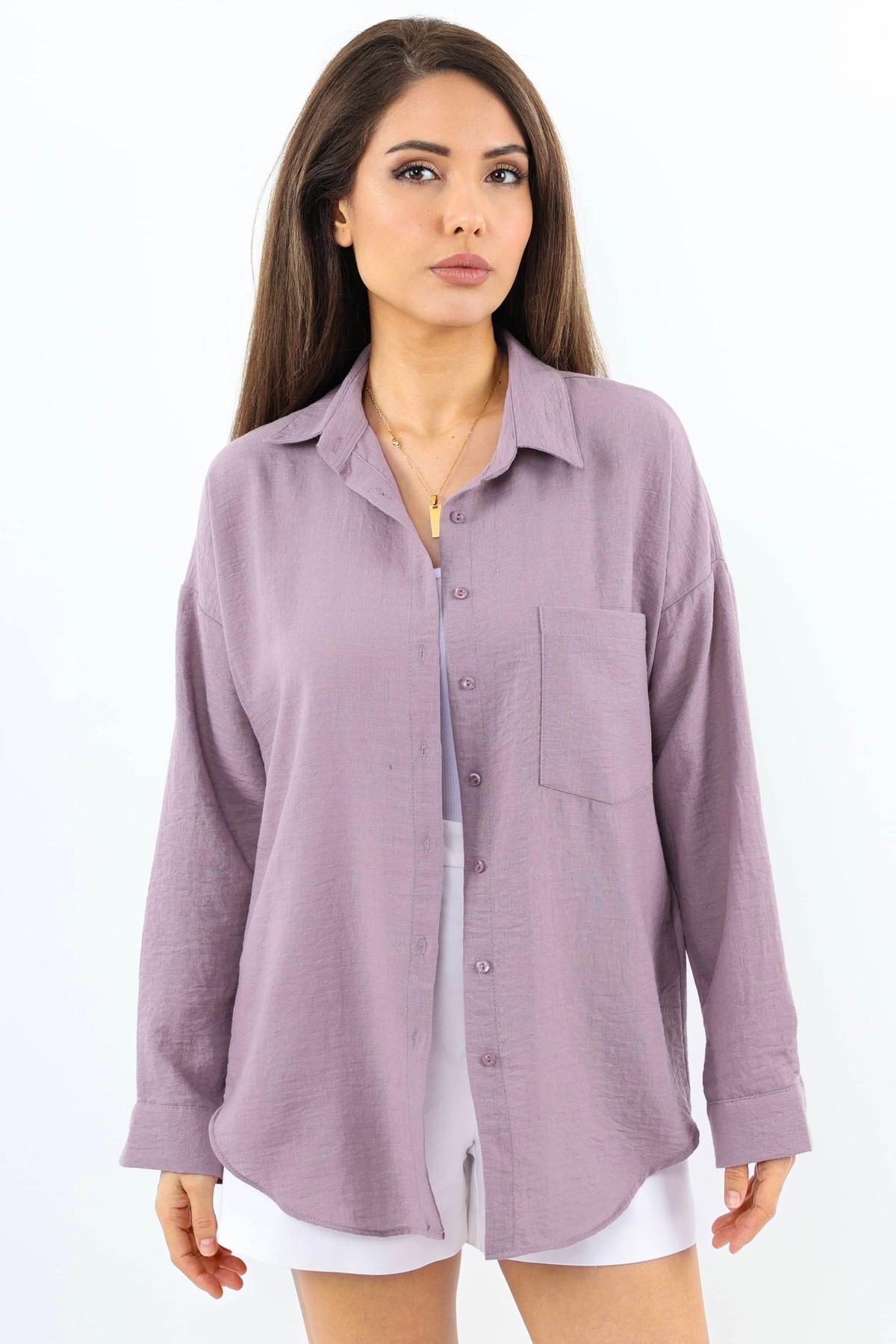 Ritnice Kadın Well Violet Keten Gömlek görsel 3