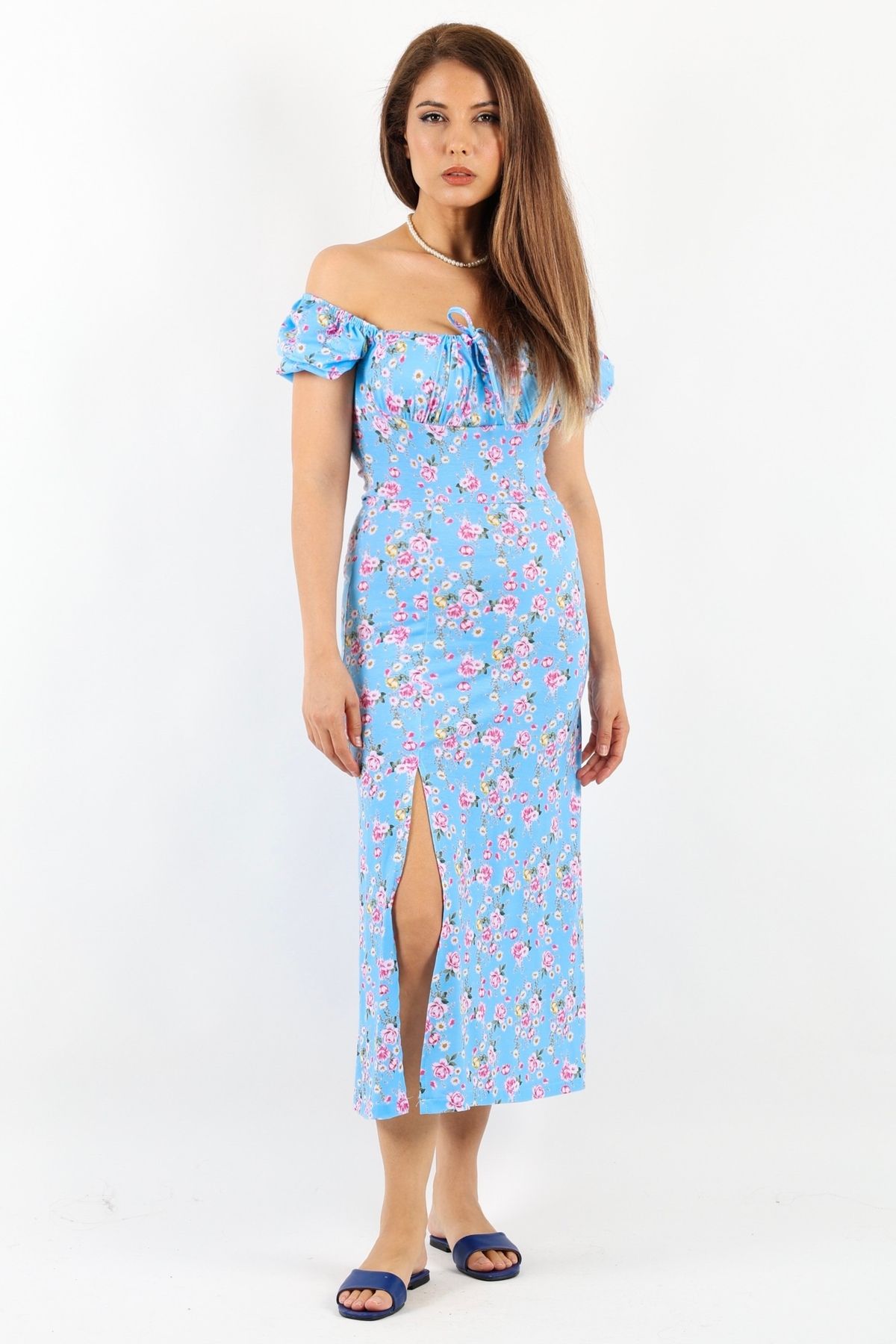 Ritnice-Rochie Gardenia de damă cu model floral albastru 3