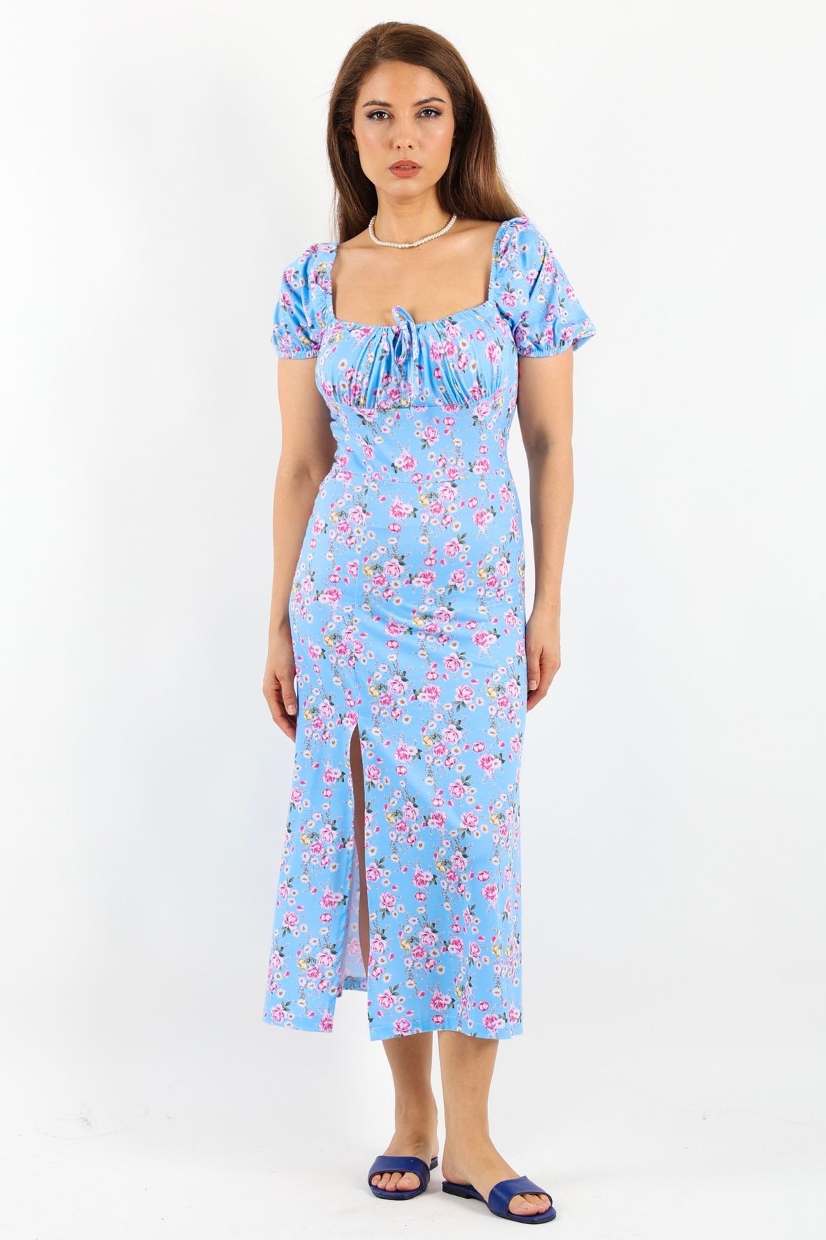Ritnice-Rochie Gardenia de damă cu model floral albastru 5