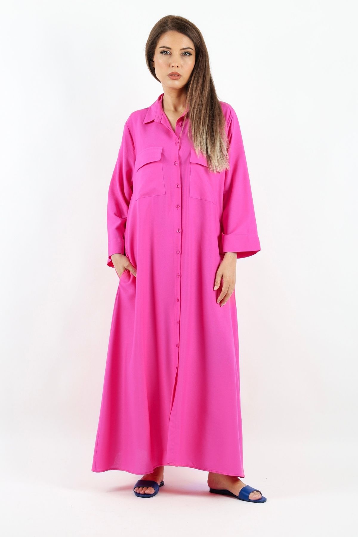 Ritnice-Prive Women's Fuchsia Viscose Long Dress - Maxi Length, Pocket, Summer 8