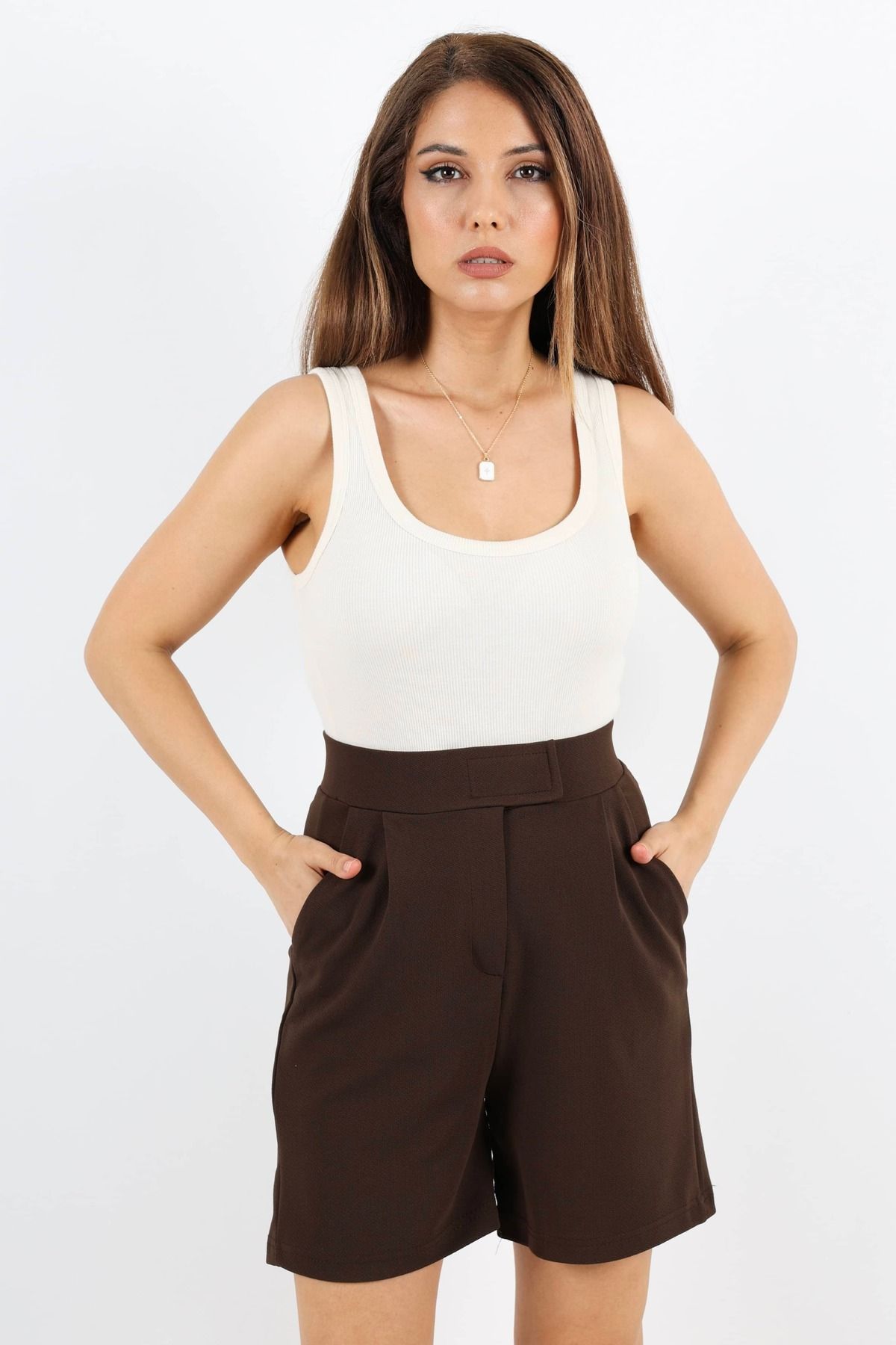 Ritnice-Light Brown Lycra Women's Shorts - Velcro Line 1