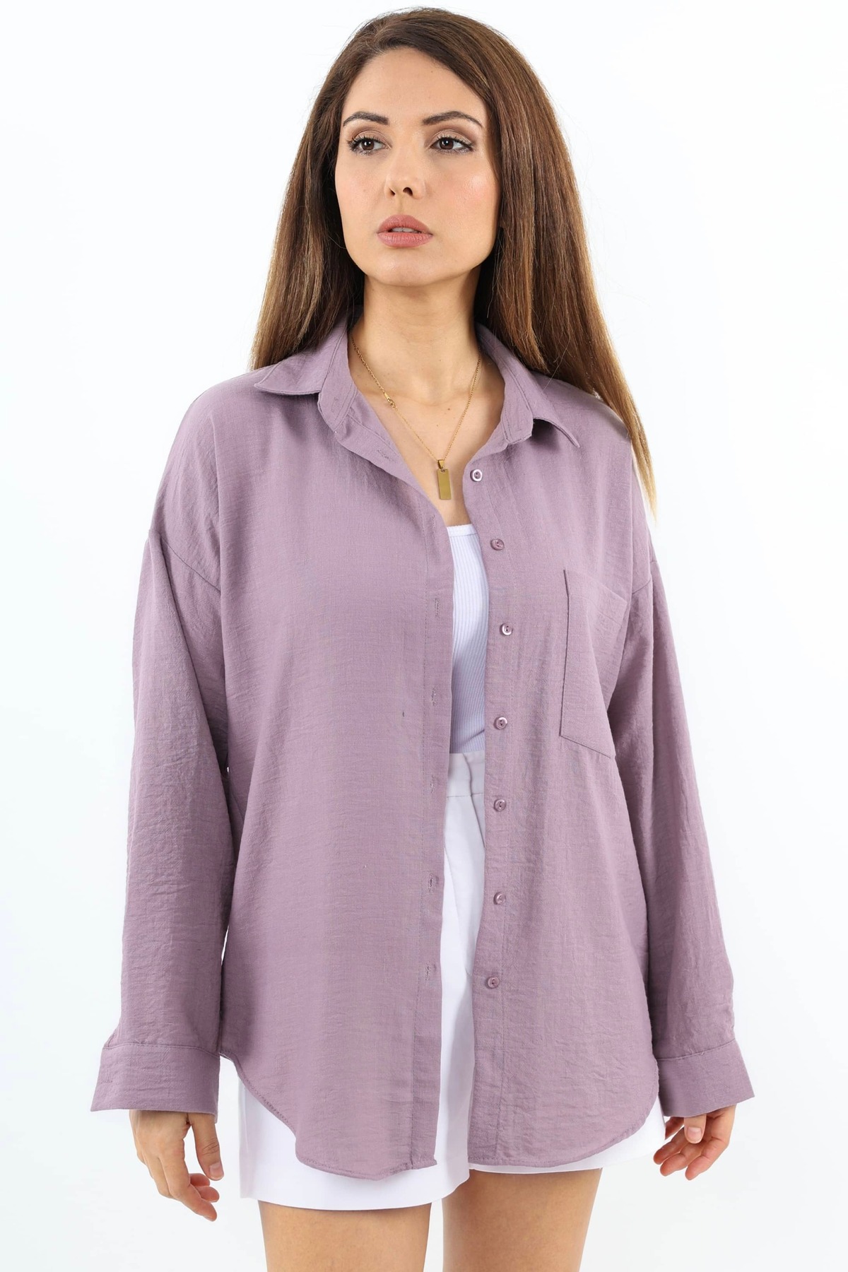 Ritnice Kadın Well Violet Keten Gömlek görsel 5