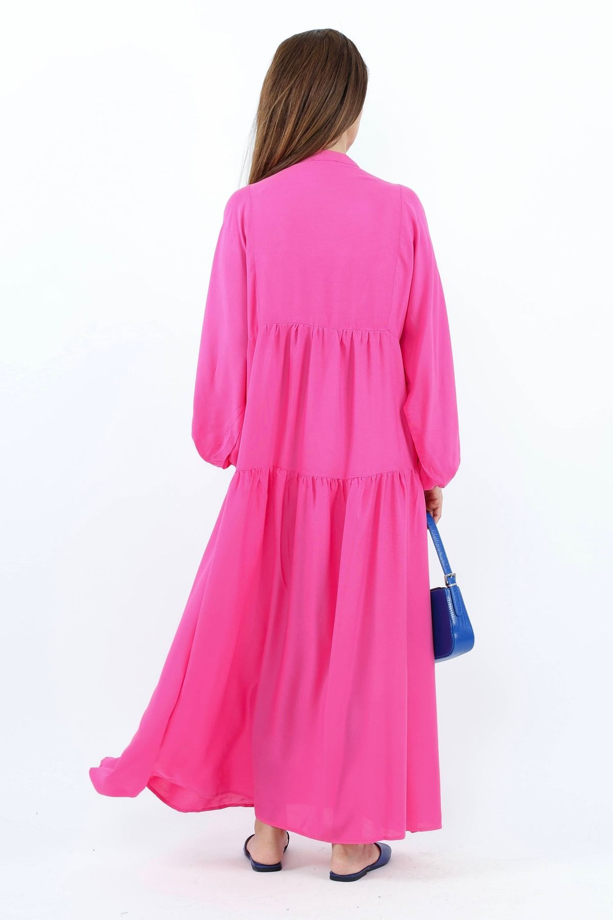 Ritnice-Rochie de damă Fuchsia Prive - 100% viscoză, lungime maxi, mânecă cu balon, vară lungă 4