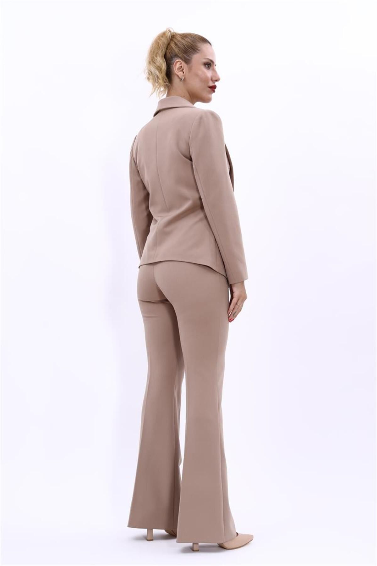 ÖNDER ÖZSOY-Midi Jacket & Flared Leg Trousers Set-stone 3