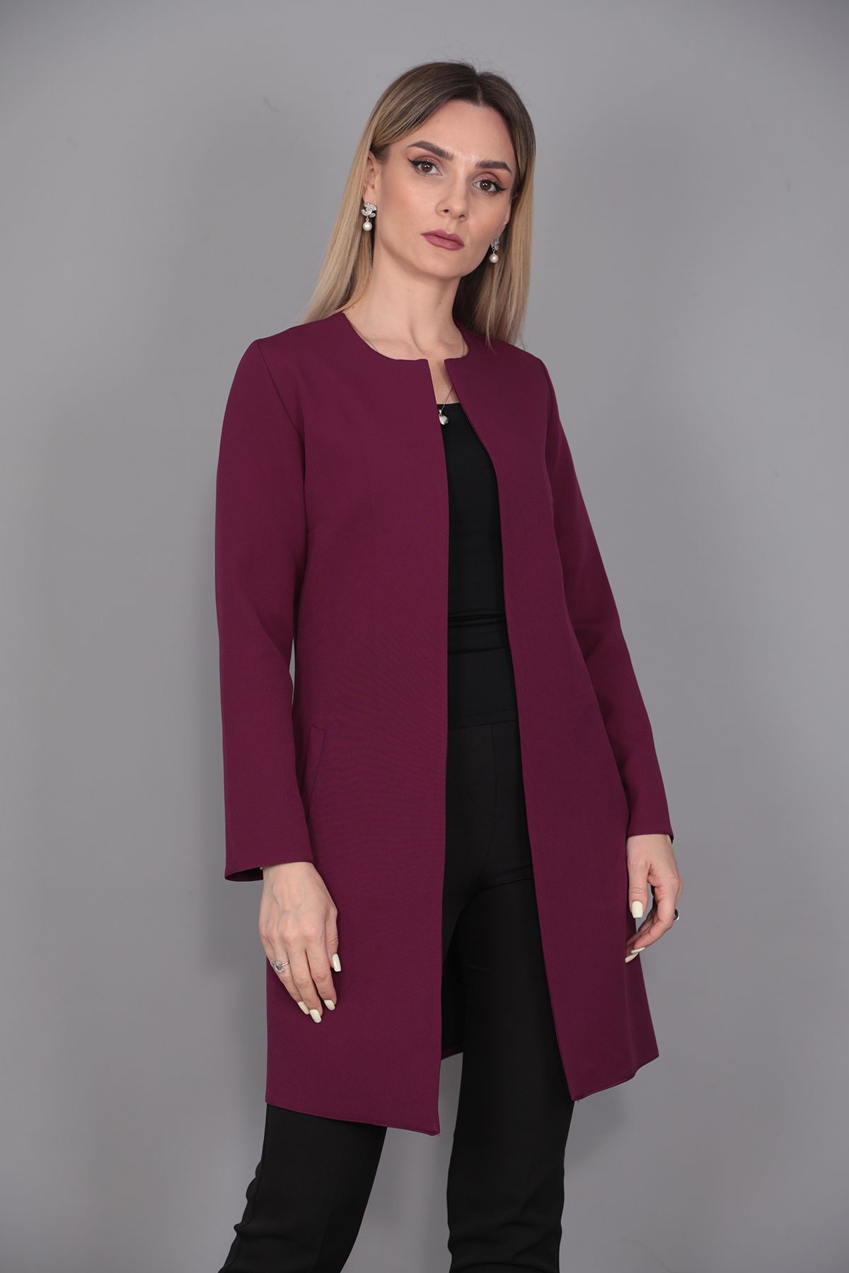 ÖNDER ÖZSOY-Plain Jacket-Plum 3