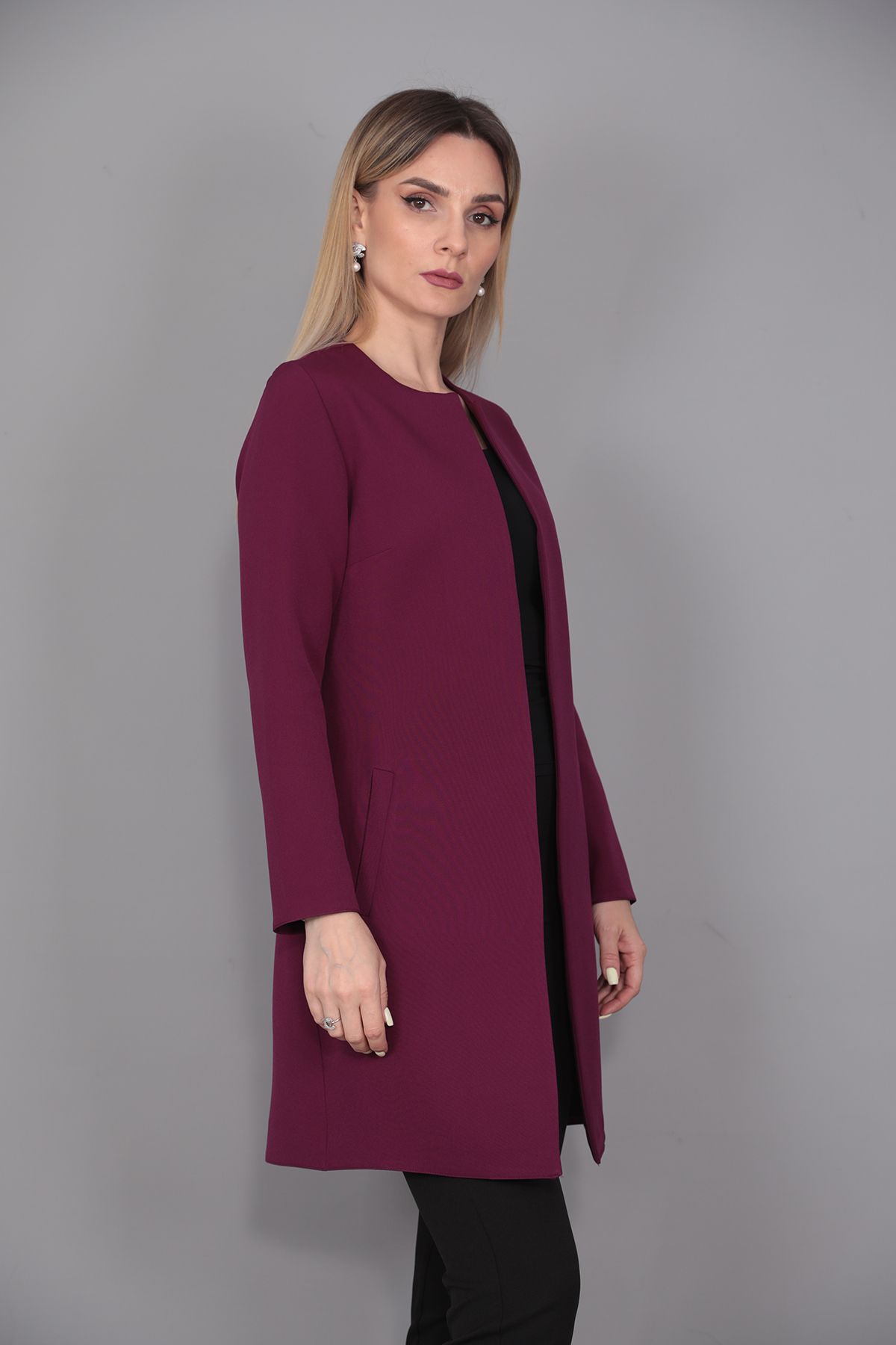 ÖNDER ÖZSOY-Plain Jacket-Plum 5